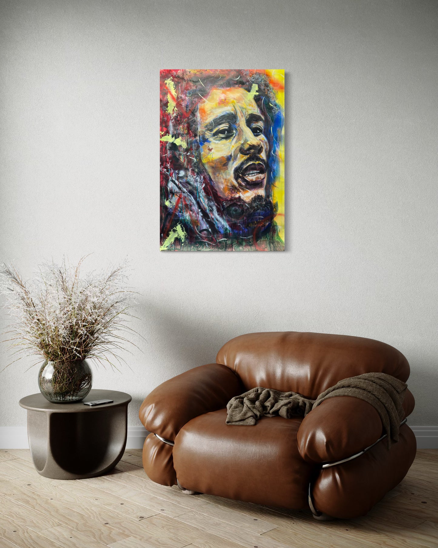 Bob Marley with leather armchair