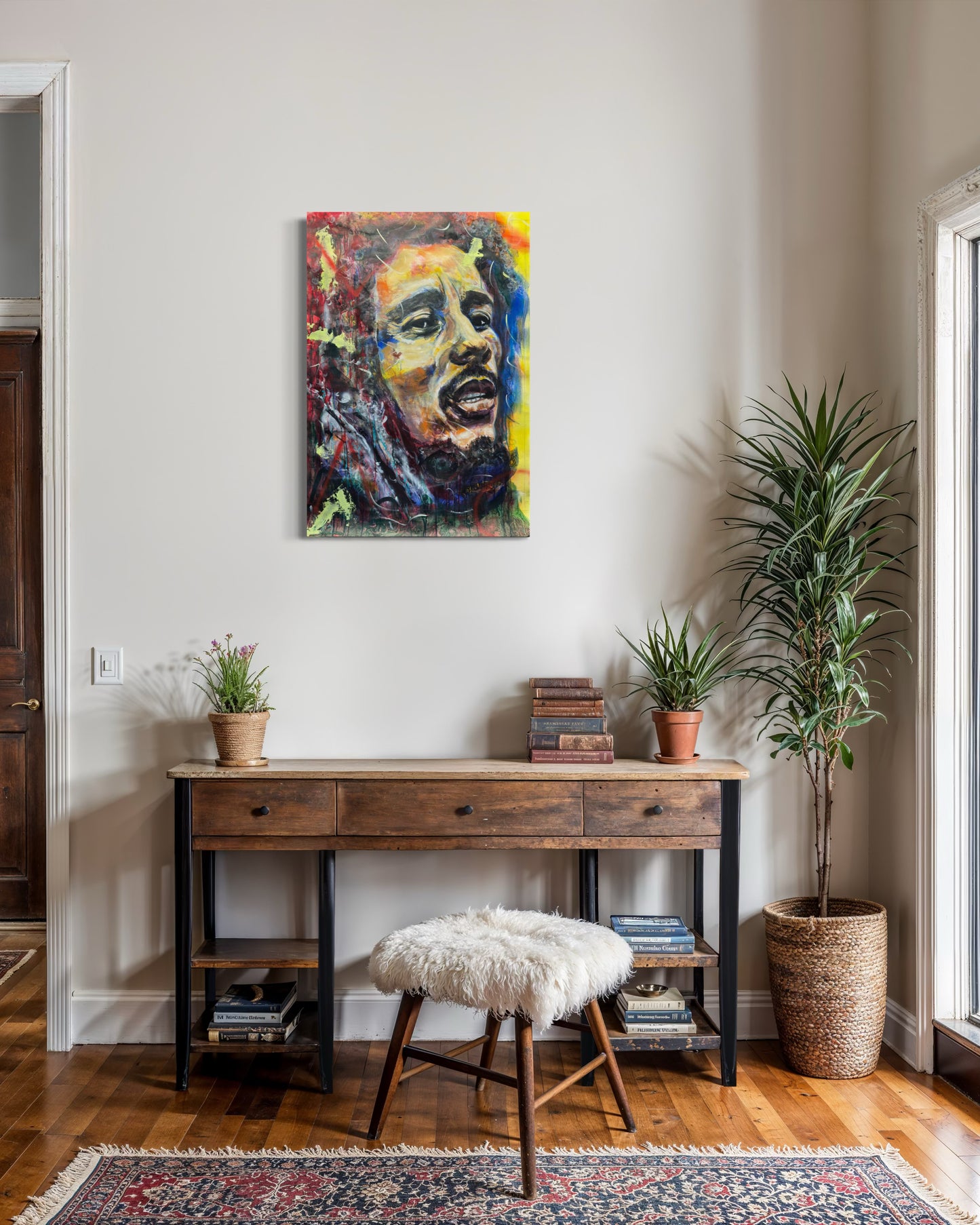 Bob Marley with old wooden table