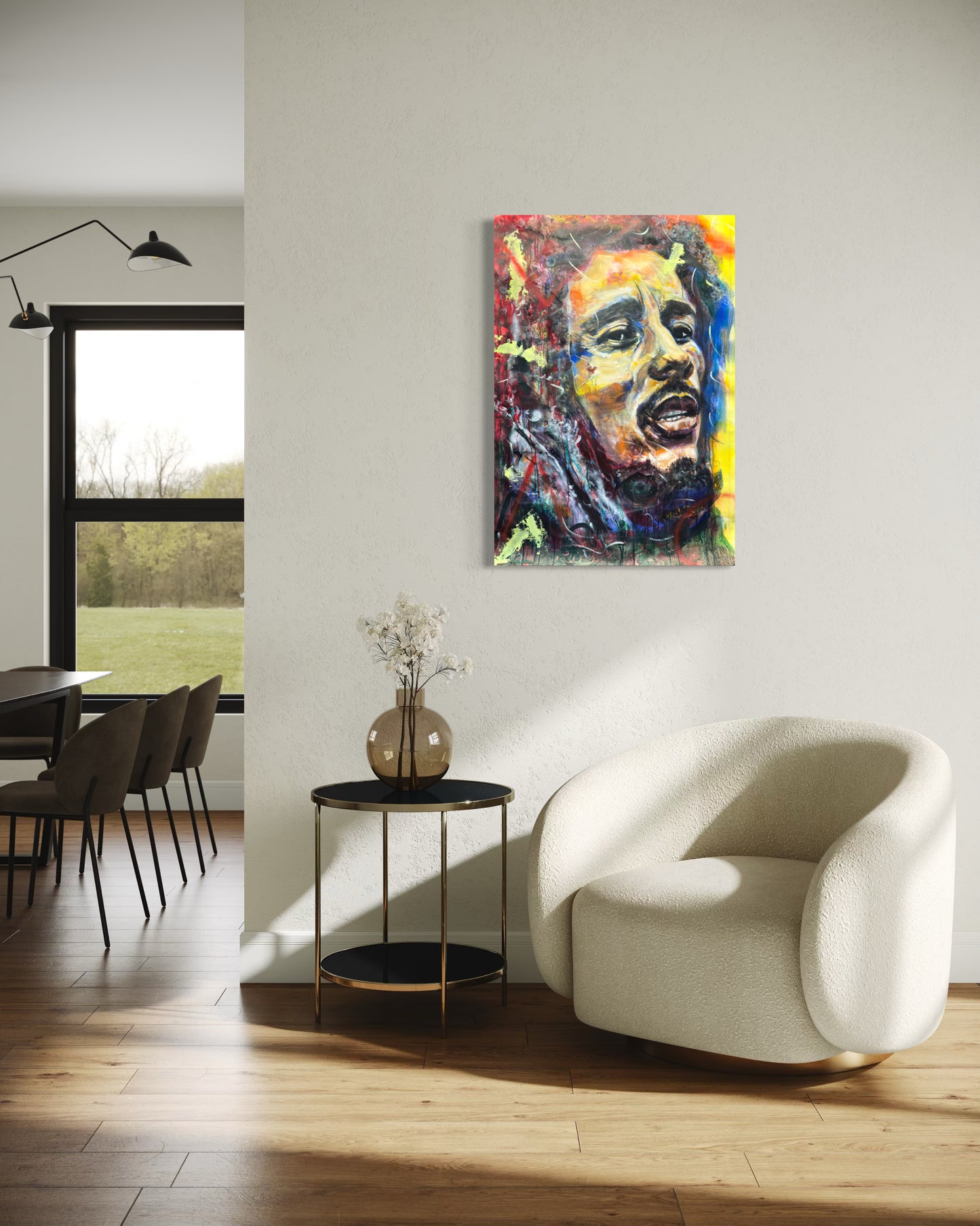 Bob Marley with white small sofa