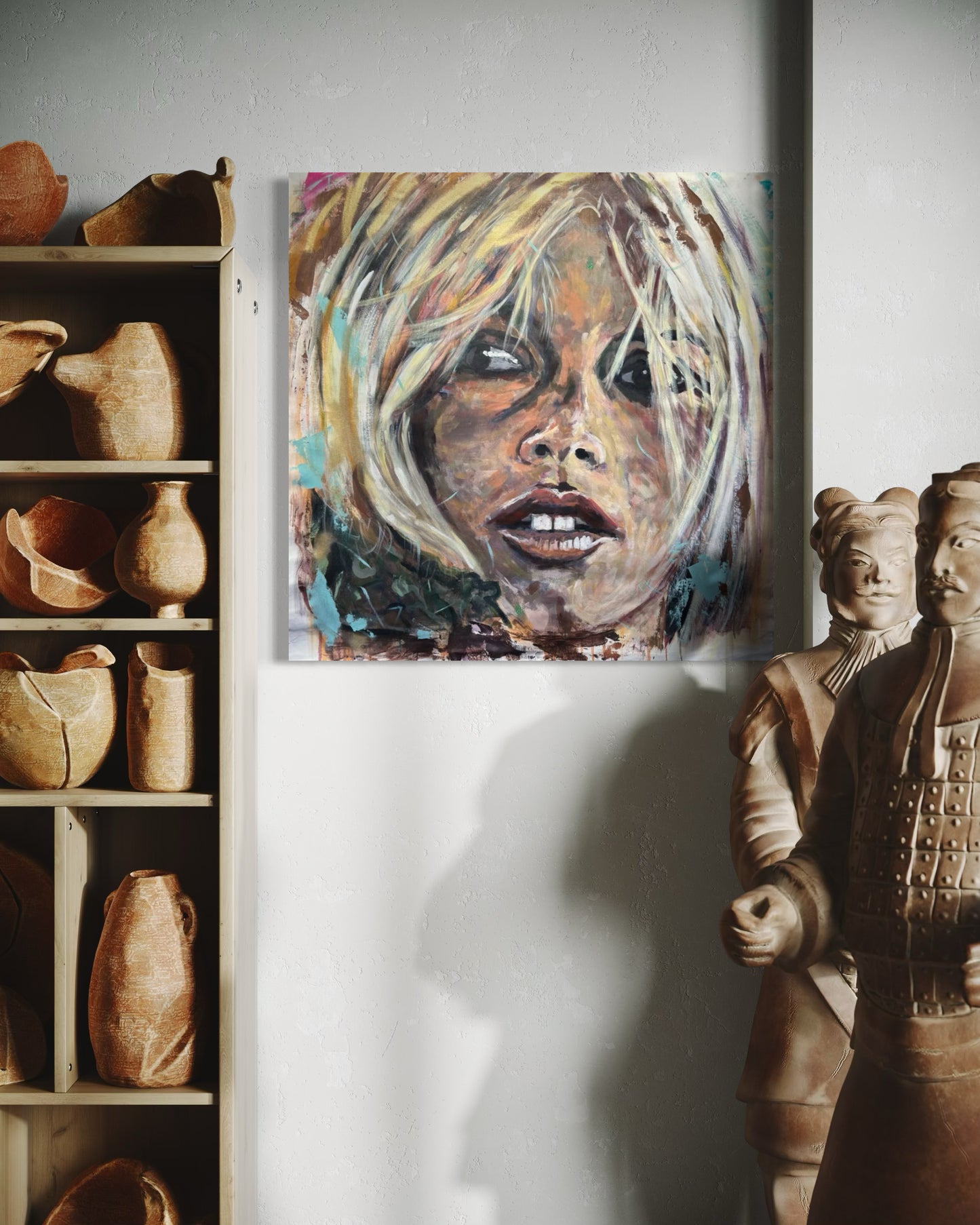 Brigitte Bardot artwork next to staircase