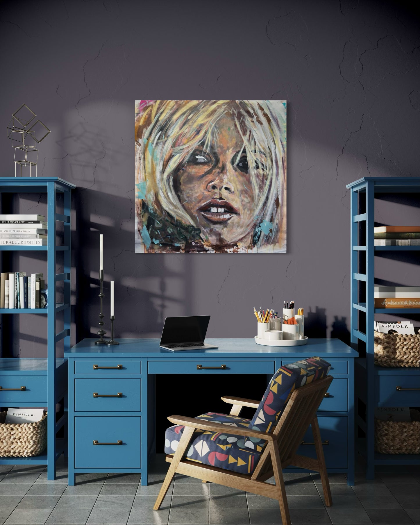 Brigitte Bardot artwork with Art Deco writing desk
