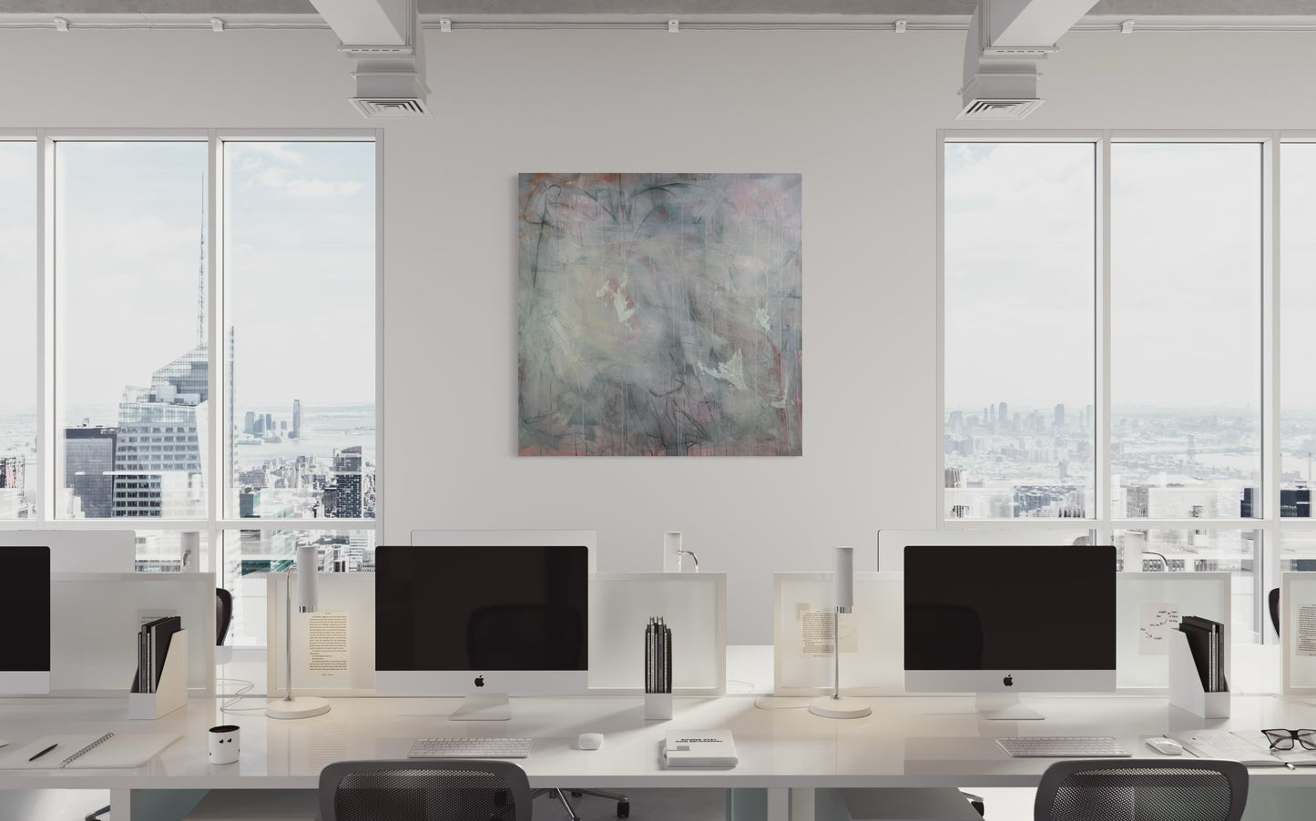 Calm Abstract Original Painting in white designer office space