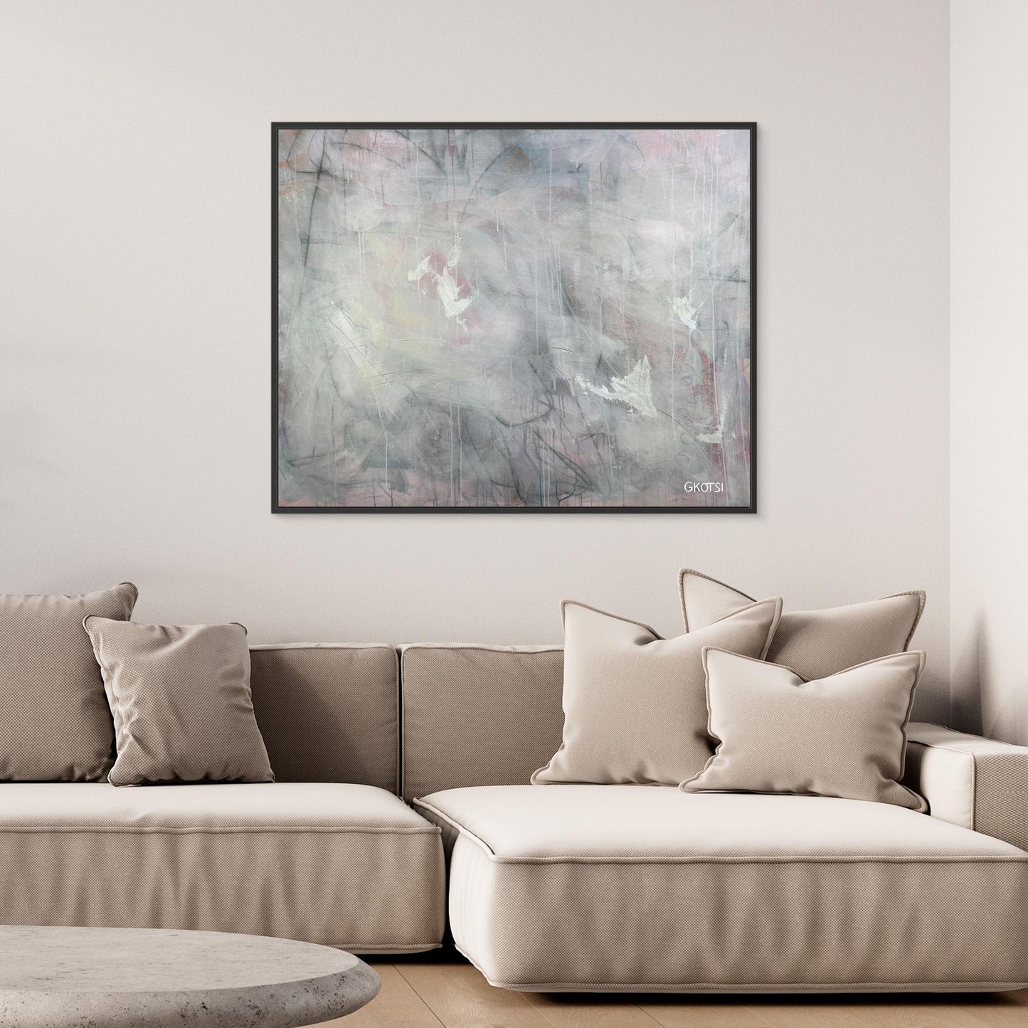 CALM Canvas Print in modern room with furniture - complete tranquil room design