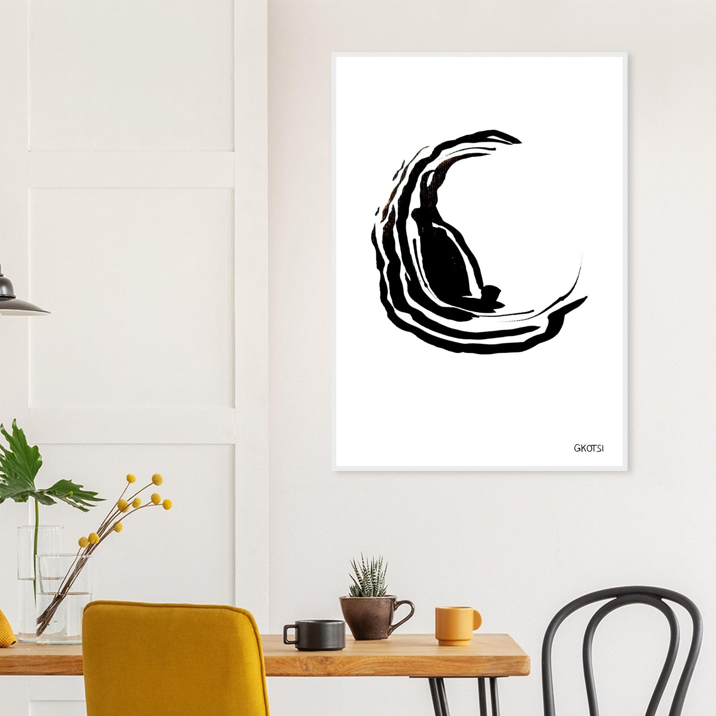 CENTERED poster print above breakfast table in dining area