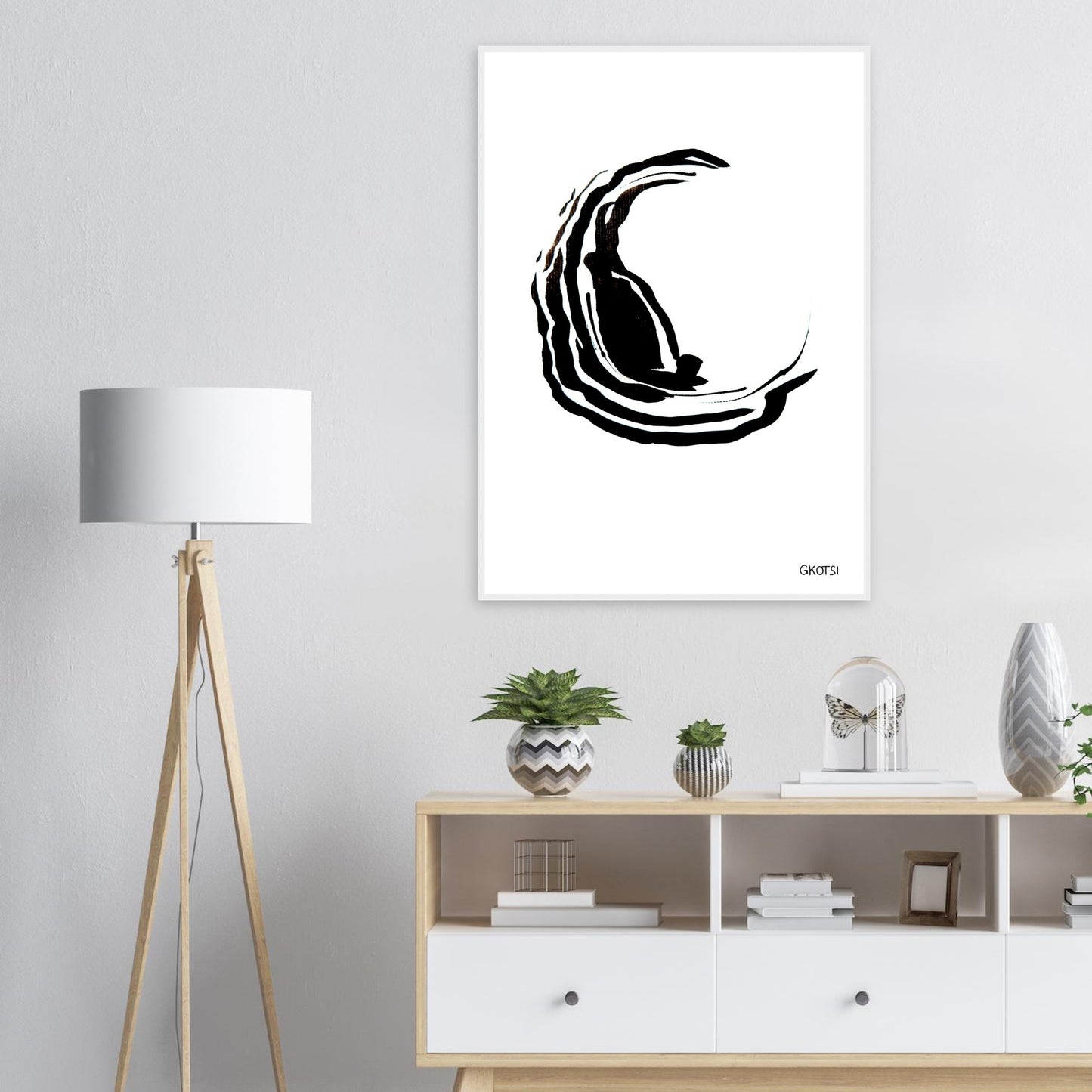 CENTERED poster print above dresser in room interior