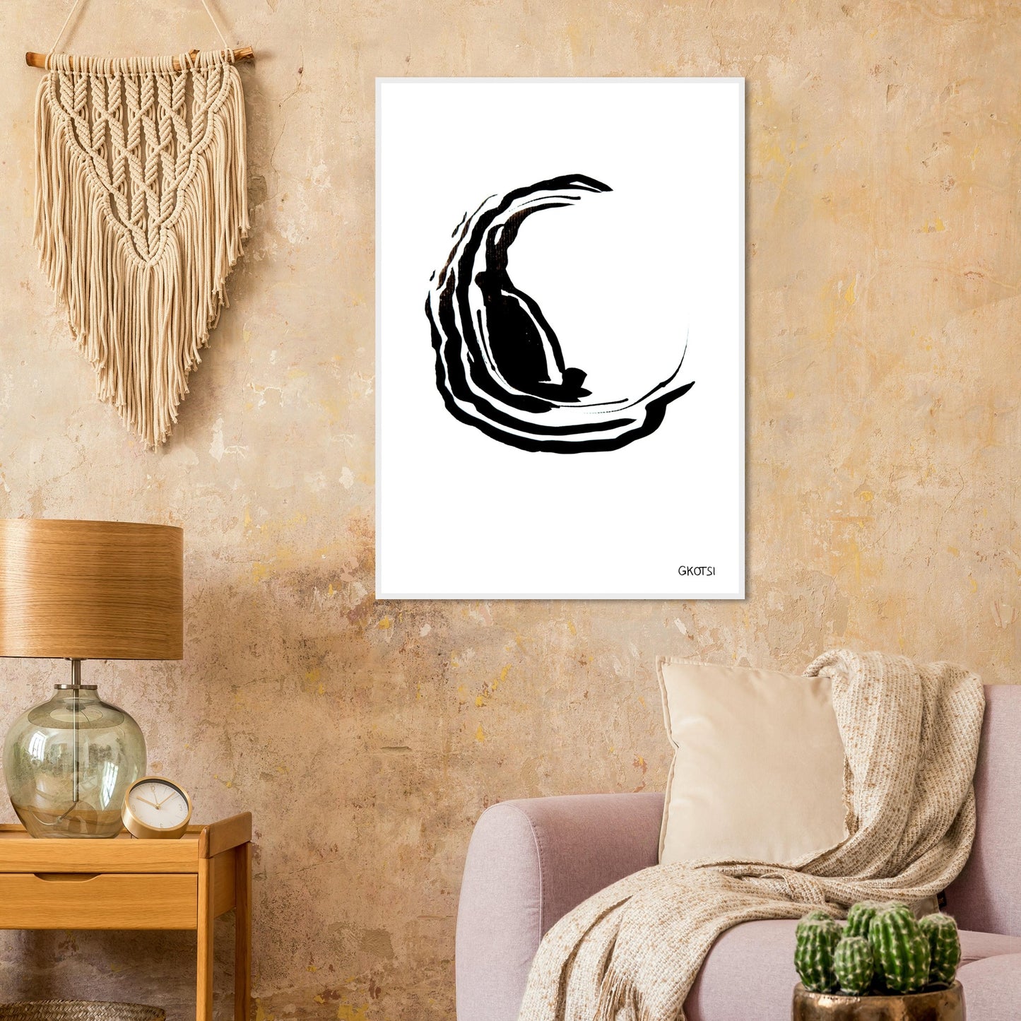 CENTERED poster print in light brown living room interior