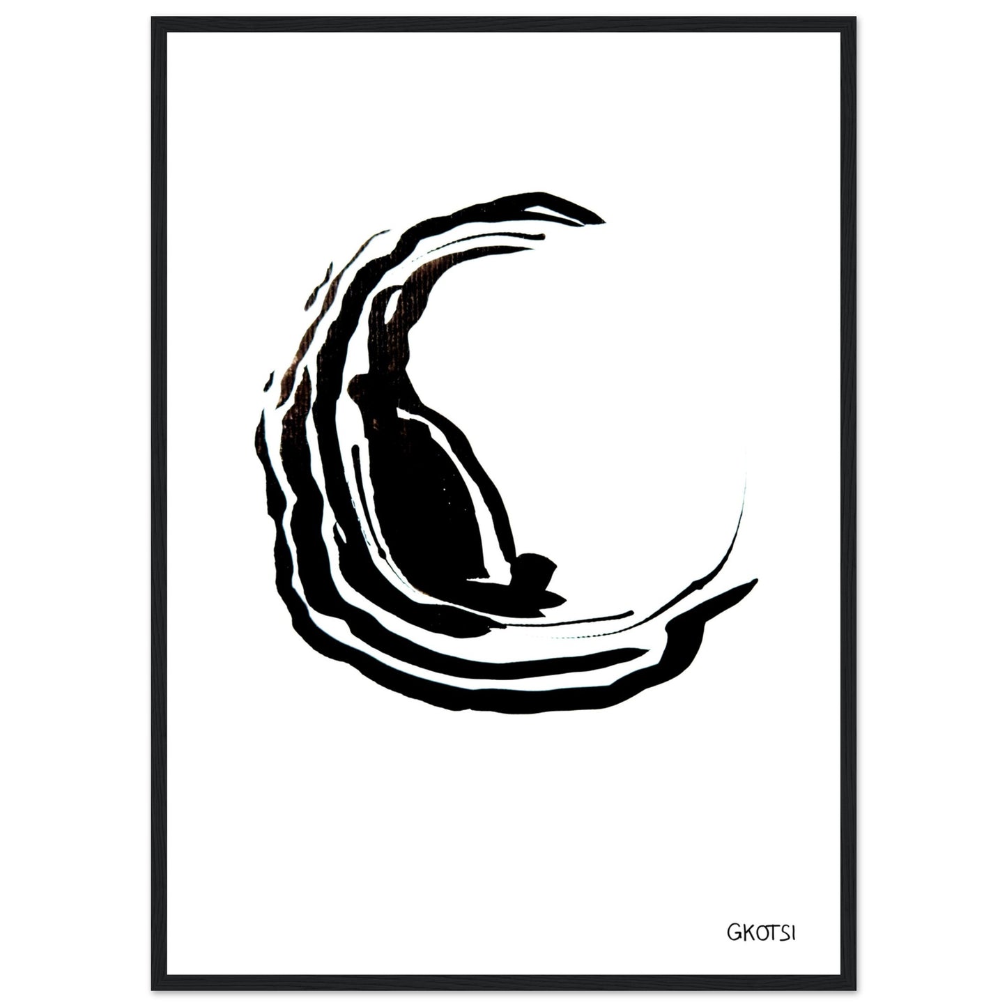 CENTERED poster print on white wall with black frame highlighting centered abstract forms