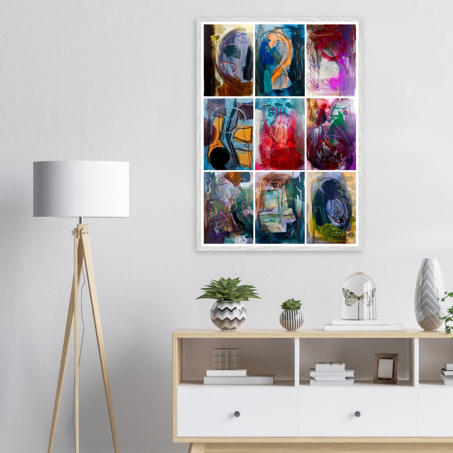 COLORFUL MOMENTS Wall Art Set Poster Print 9X above dresser in room interior