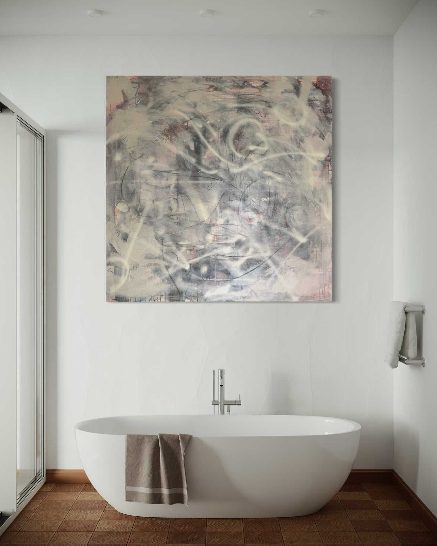 Connect - Original Painting Relaxing in minimalist white bathroom