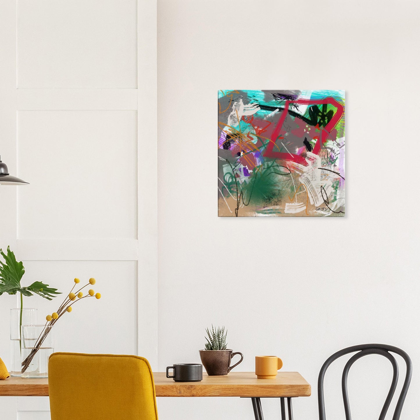 CRAZY SUNDAY Digital Canvas Print displayed above breakfast table