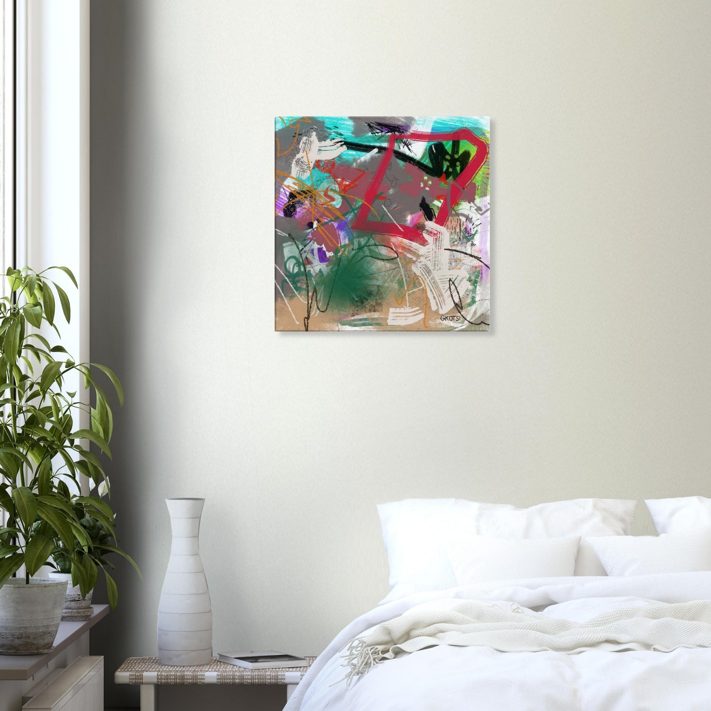 CRAZY SUNDAY Digital Canvas Print in bedroom setting creating a peaceful and artistic ambiance