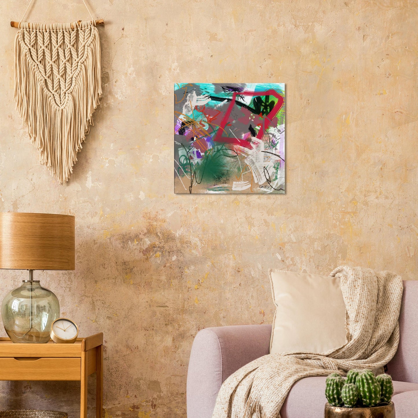 CRAZY SUNDAY Digital Canvas Print in beige living room setting complementing neutral decor