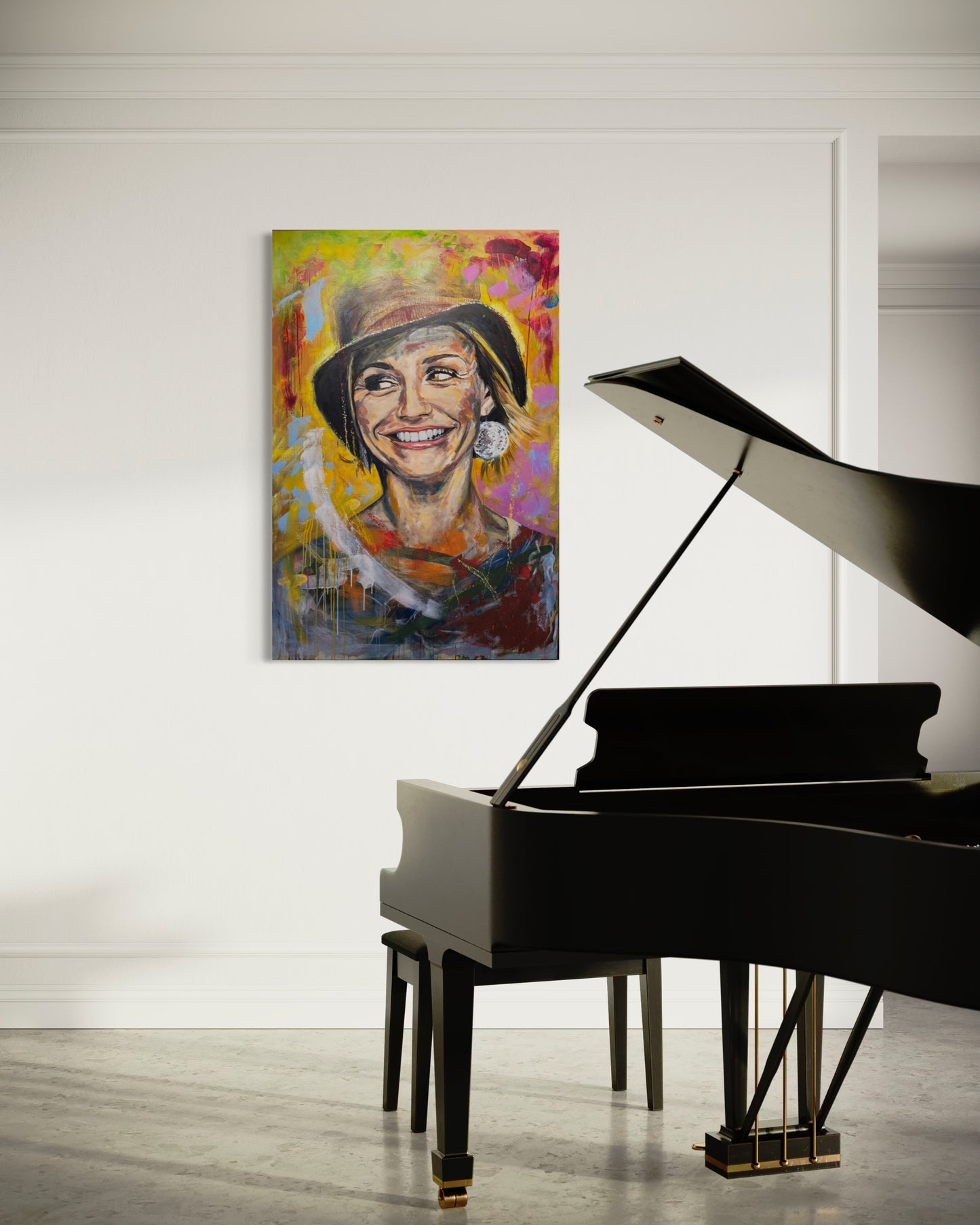 Cameron Diaz artwork with piano