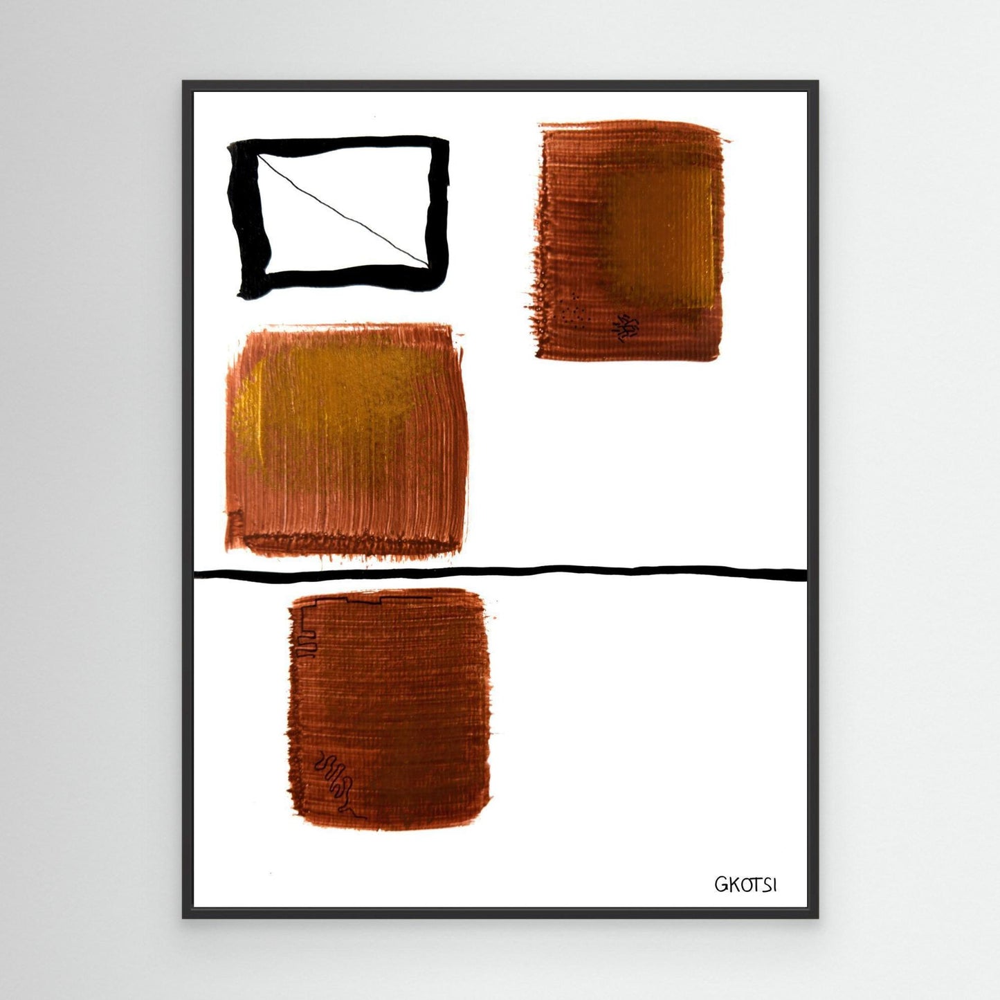 EHRLICH artwork close-up detail with black frame - modern authentic abstract canvas texture