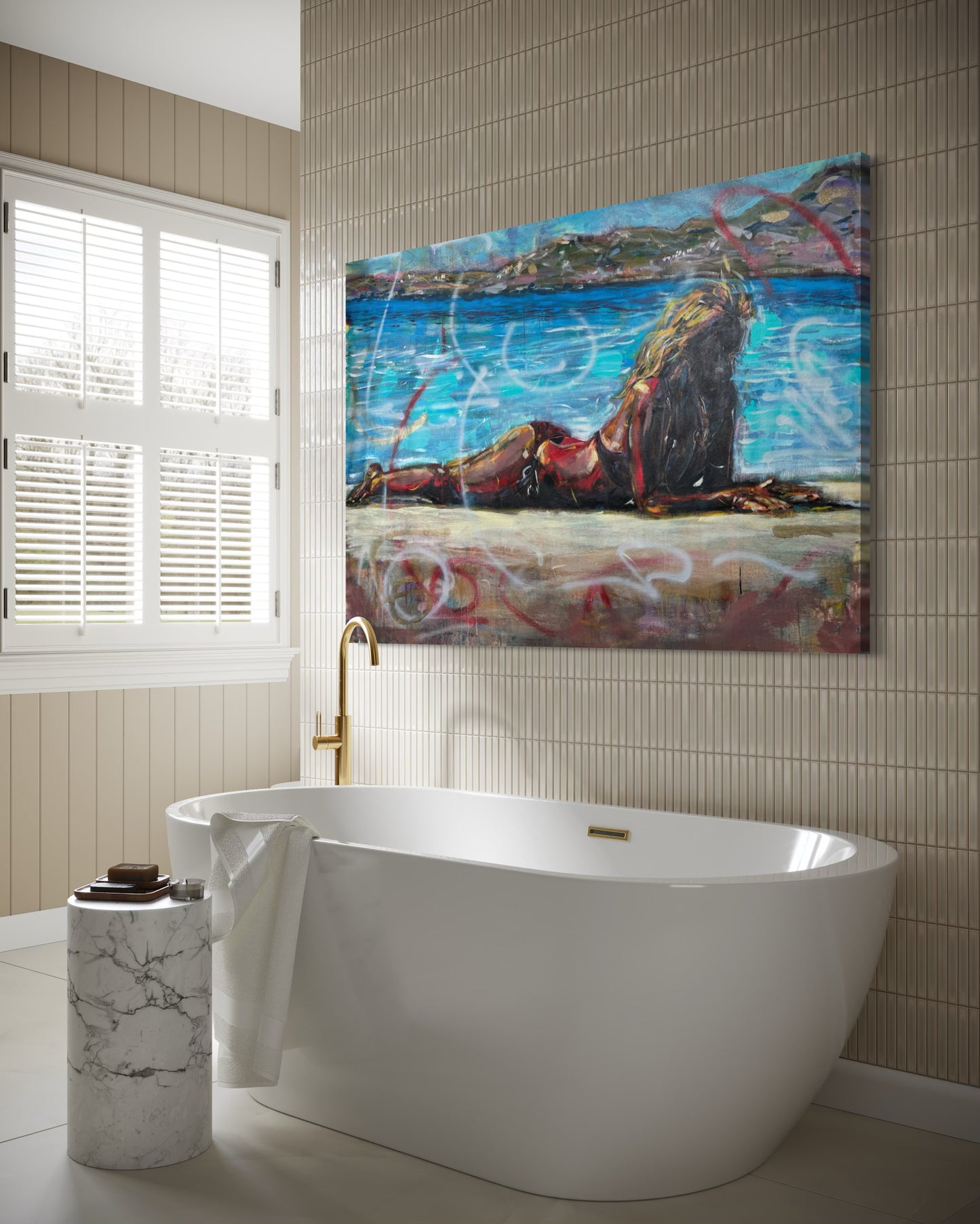 Elafonisos Greece Original Painting in a luxury bathroom