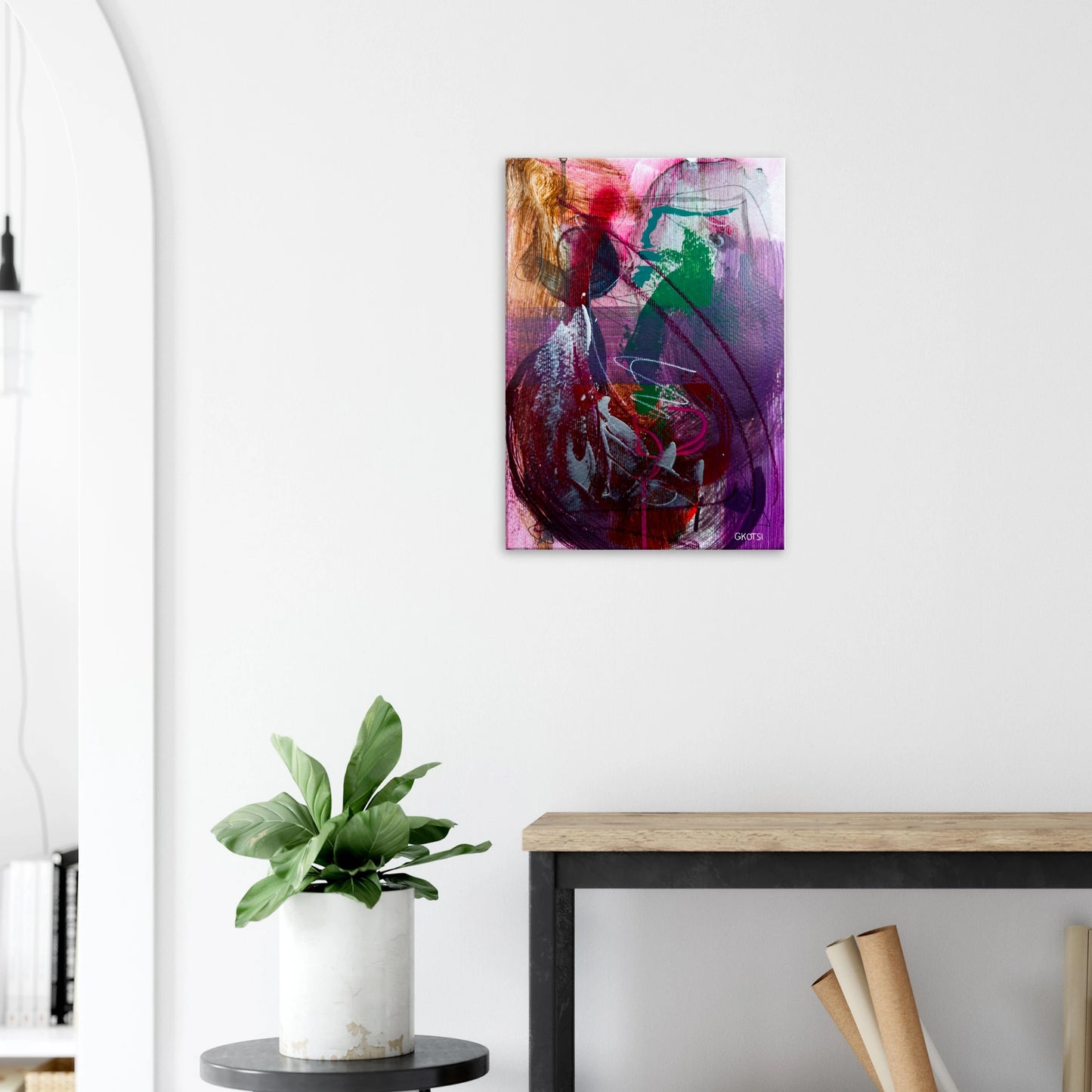 ELEGANTLY canvas print in hallway above console table