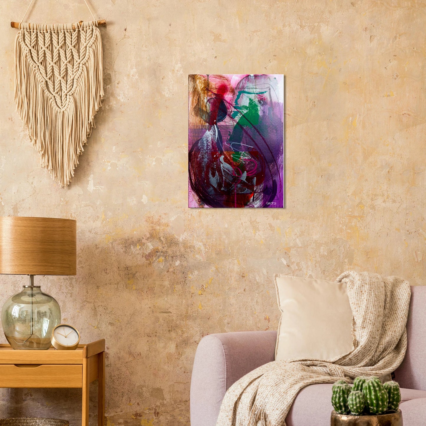 ELEGANTLY canvas print in light brown living room interior