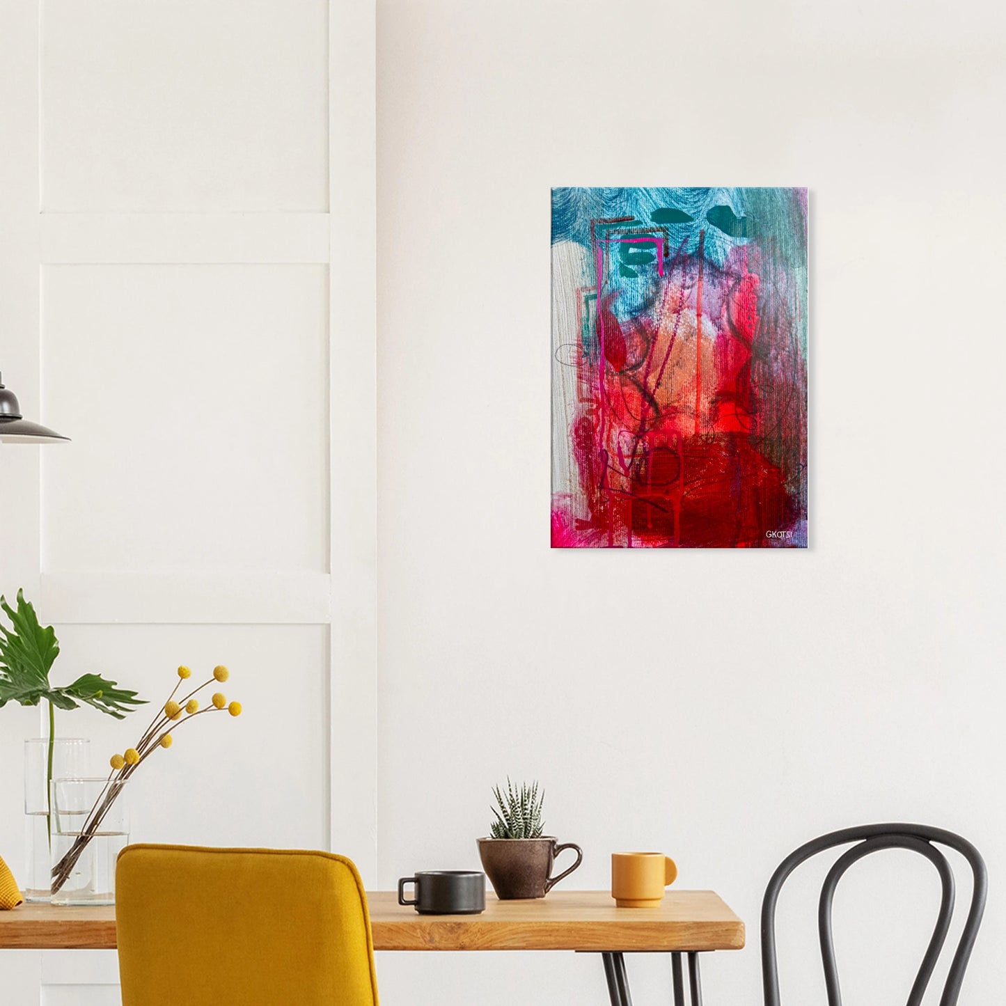 EXISTINGLY canvas print above breakfast table in dining area