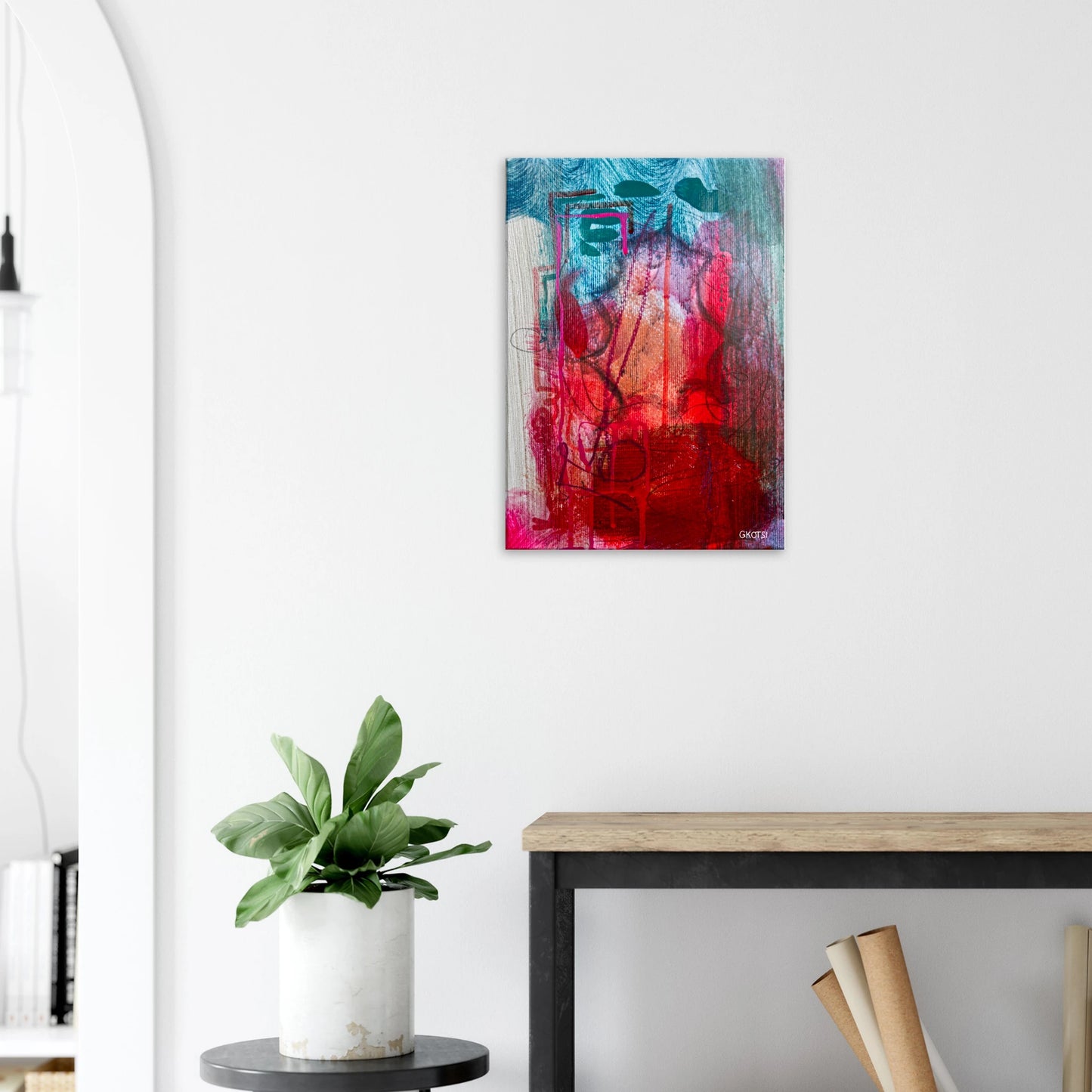 EXISTINGLY canvas print in hallway above console table