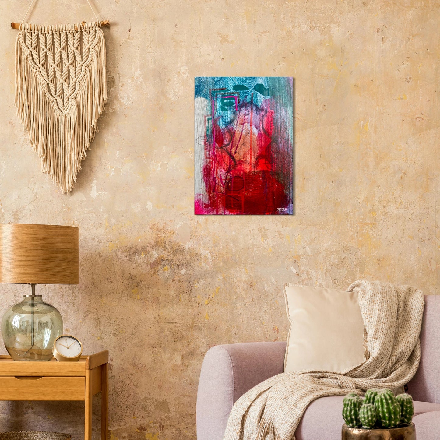 EXISTINGLY canvas print in light brown living room interior
