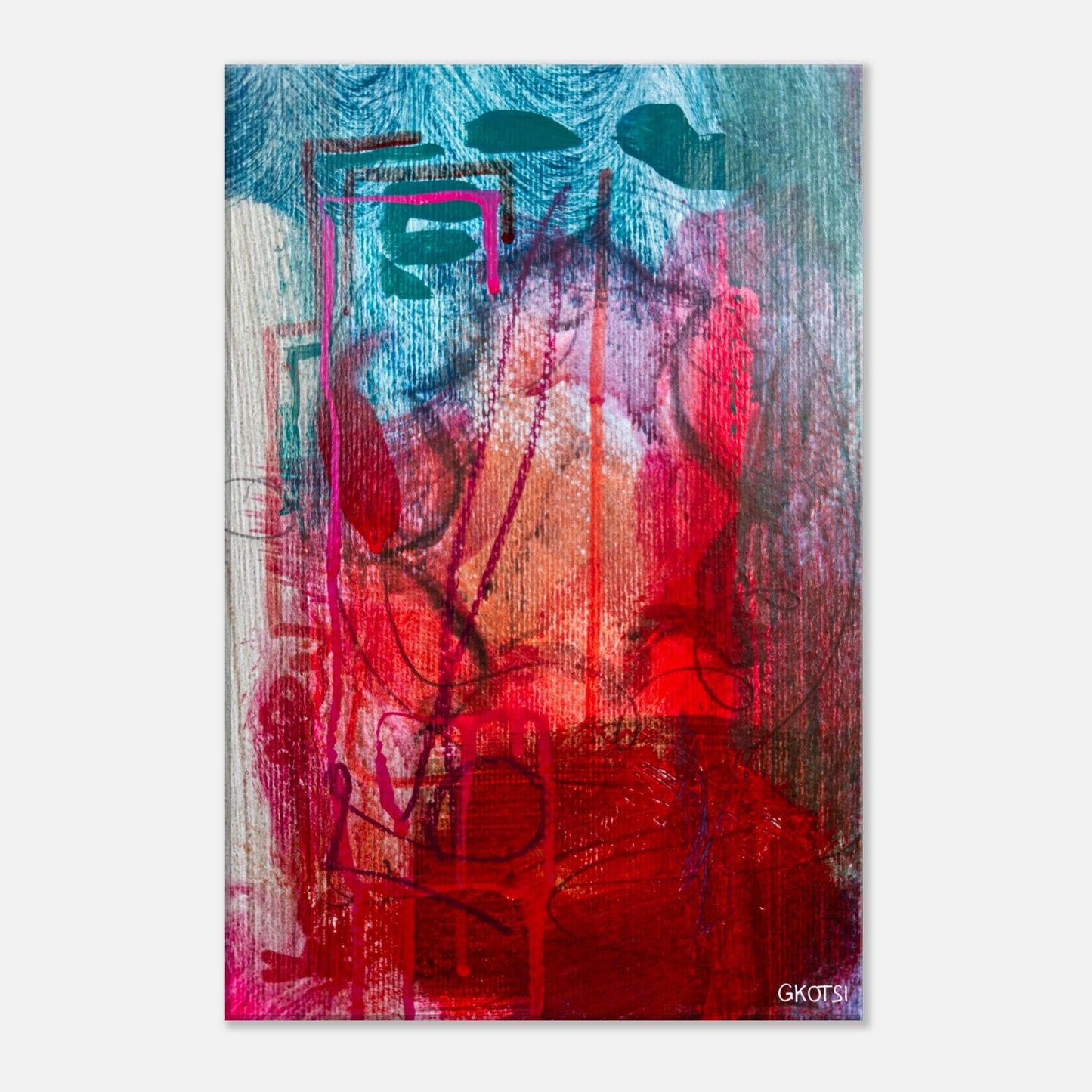 EXISTINGLY canvas print on white wall highlighting deep abstract forms
