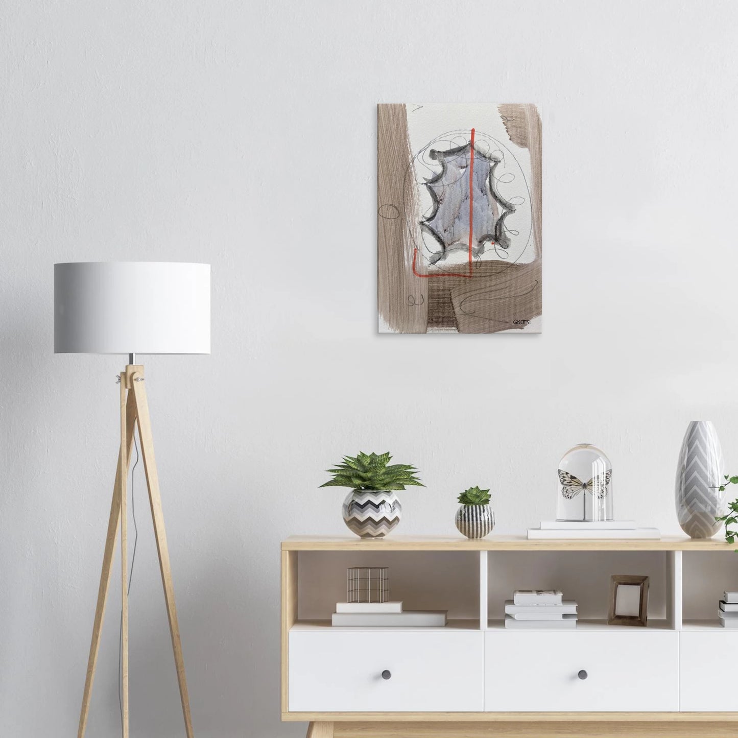 EXITINGLY Canvas above white dresser with decor - bold minimal design movement