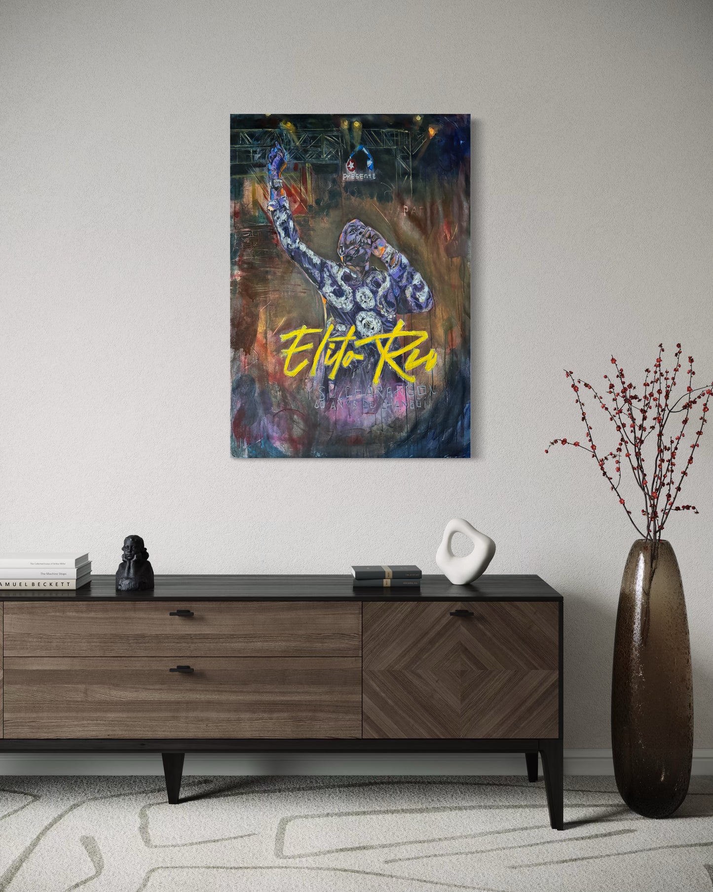 Elito Reve above stylish wooden dresser