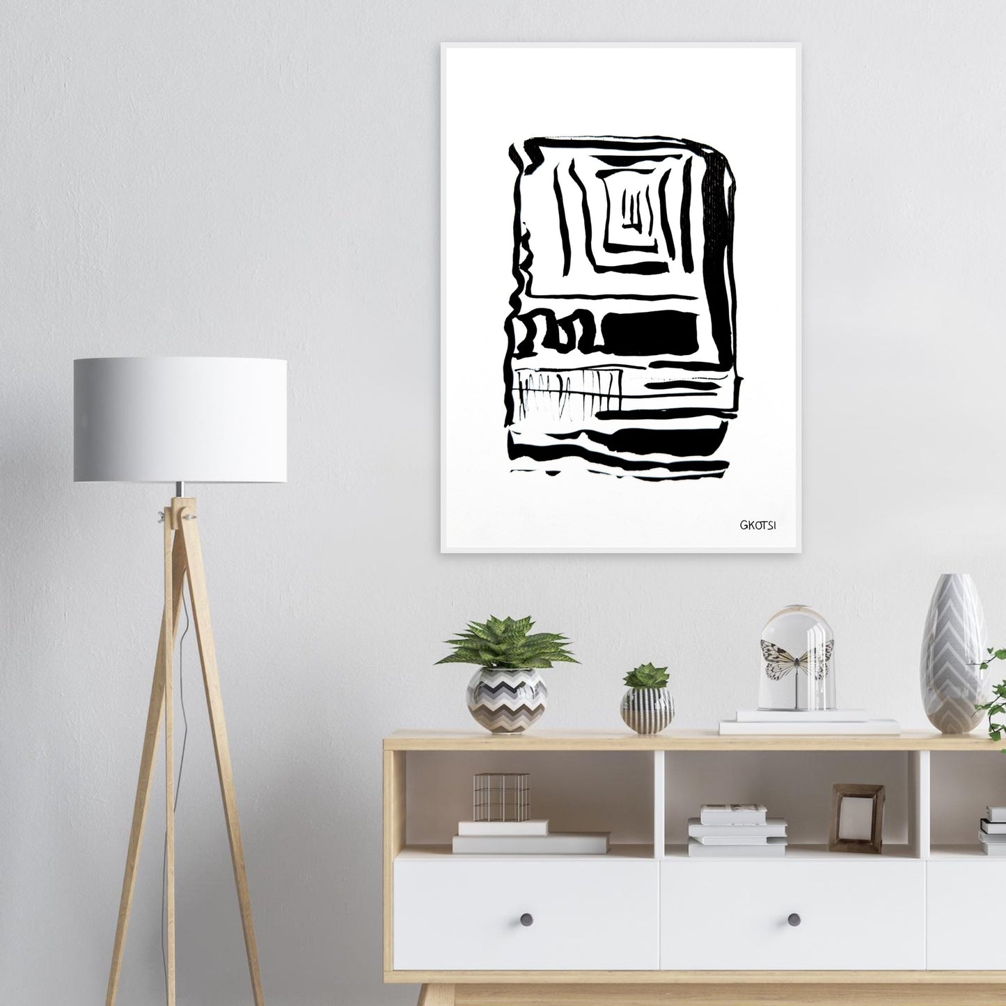 FOCUS poster print above dresser in room interior