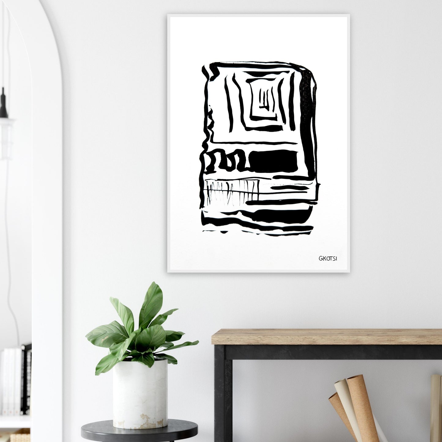 FOCUS poster print in hallway above console table