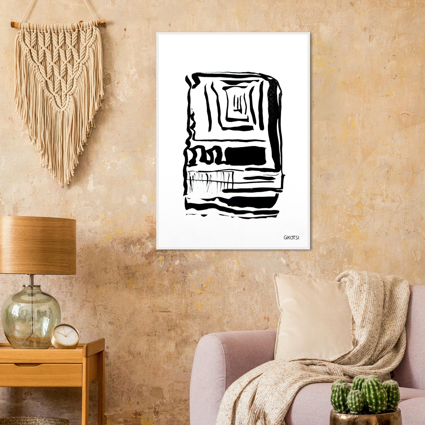 FOCUS poster print in light brown living room interior
