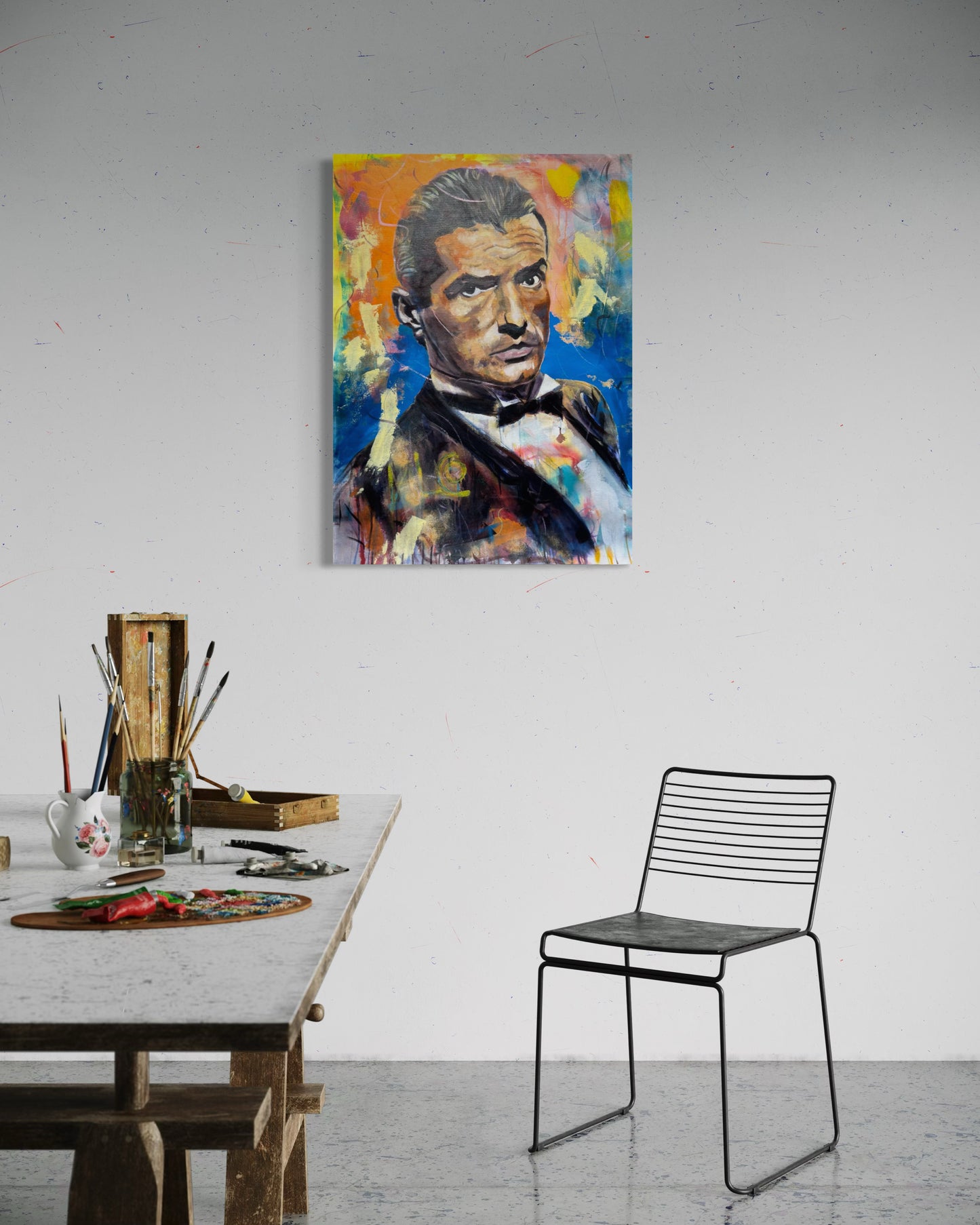Falco painting in art studio room