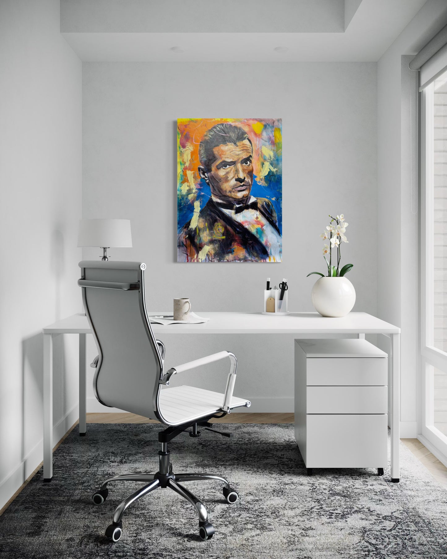 Falco painting in white stylish office room