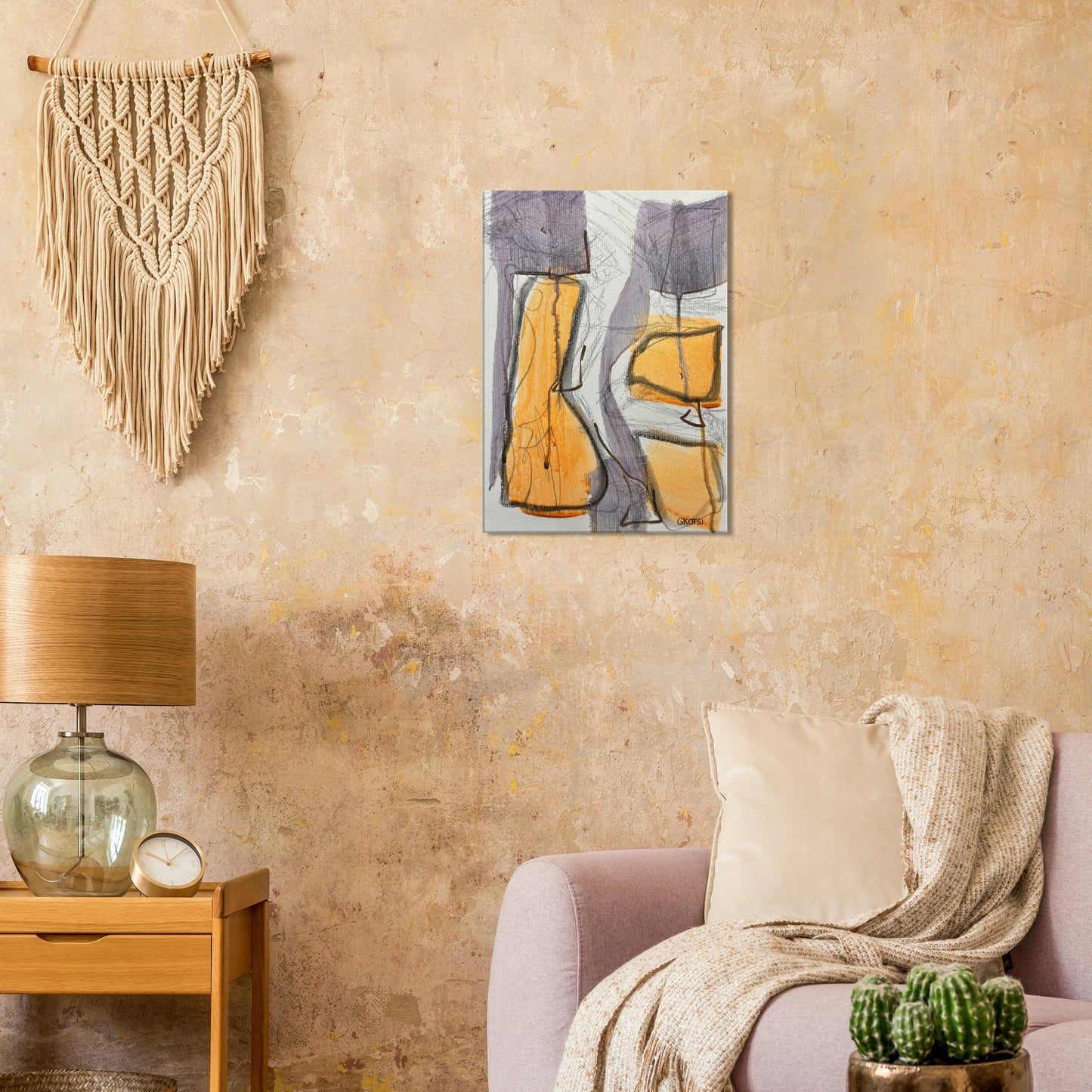 GLOBALLY Canvas print above modern sofa in contemporary living room