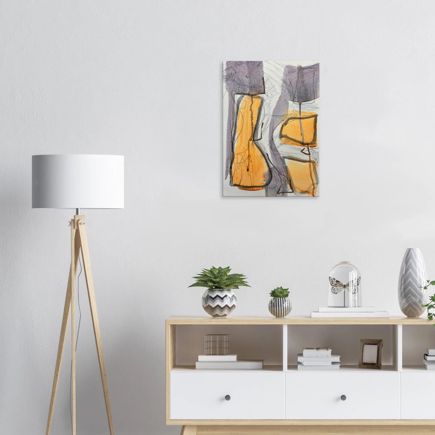 GLOBALLY Canvas print above white dresser with decor