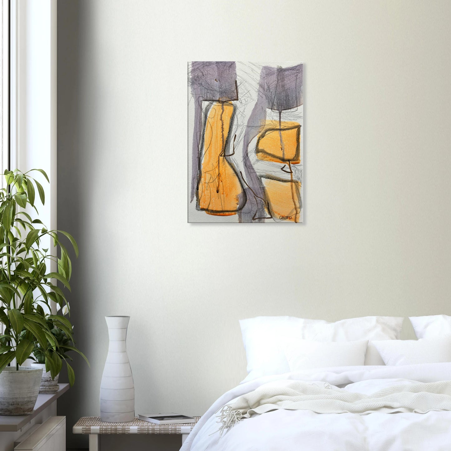 GLOBALLY Canvas print next to bed and plant - global unity interior design element