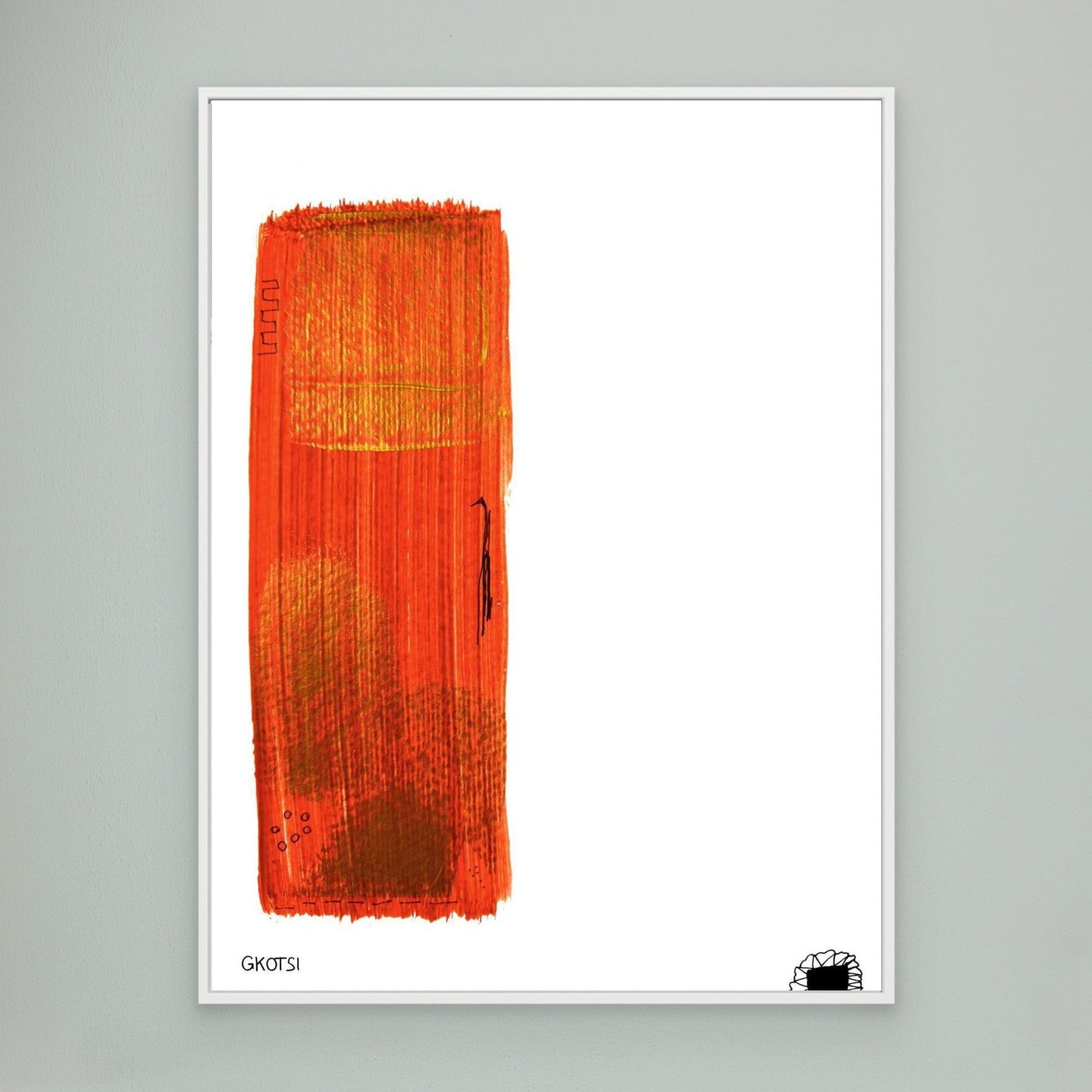 GOLD abstract art on gray wall - clean luxurious canvas display