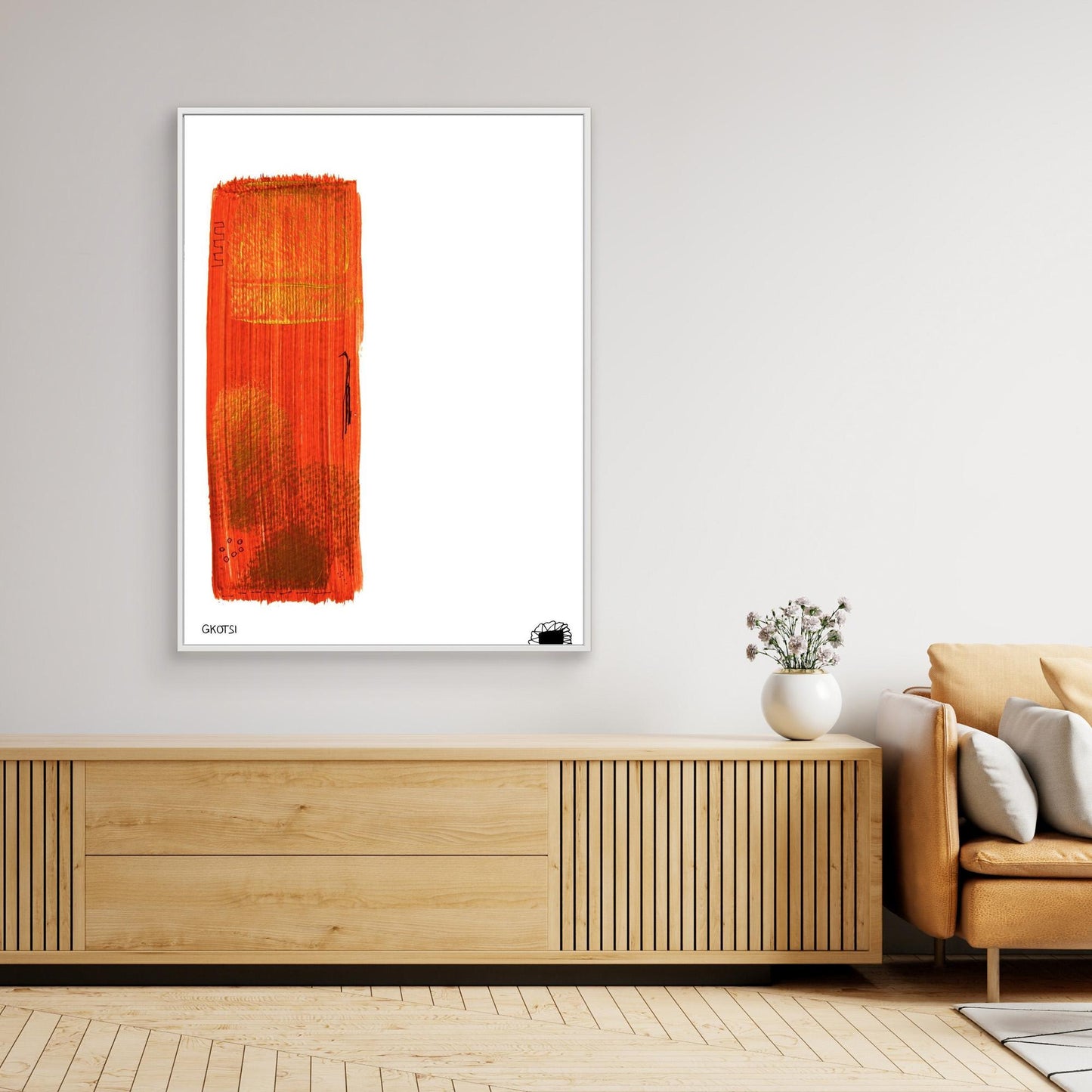 GOLD canvas above sideboard - modern luxurious art