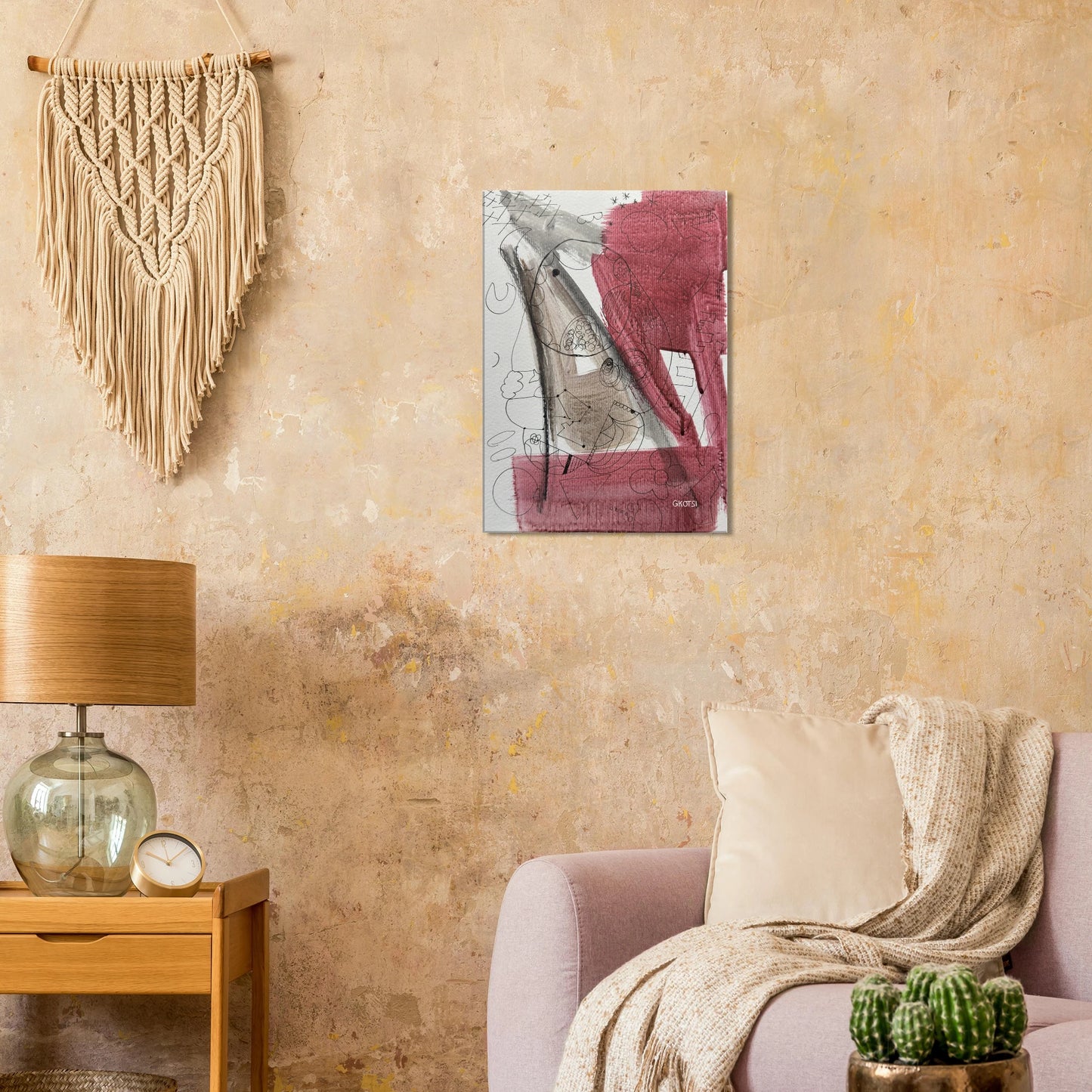GROOVY Canvas print above modern sofa in contemporary living room