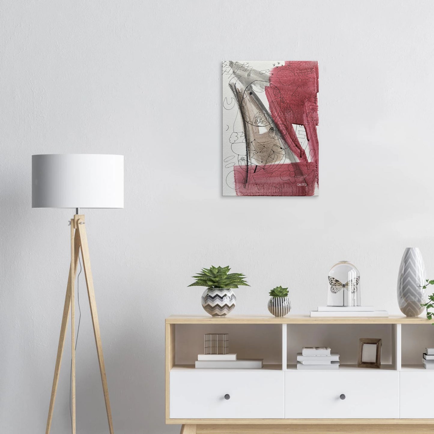 GROOVY Canvas print above white dresser with decor