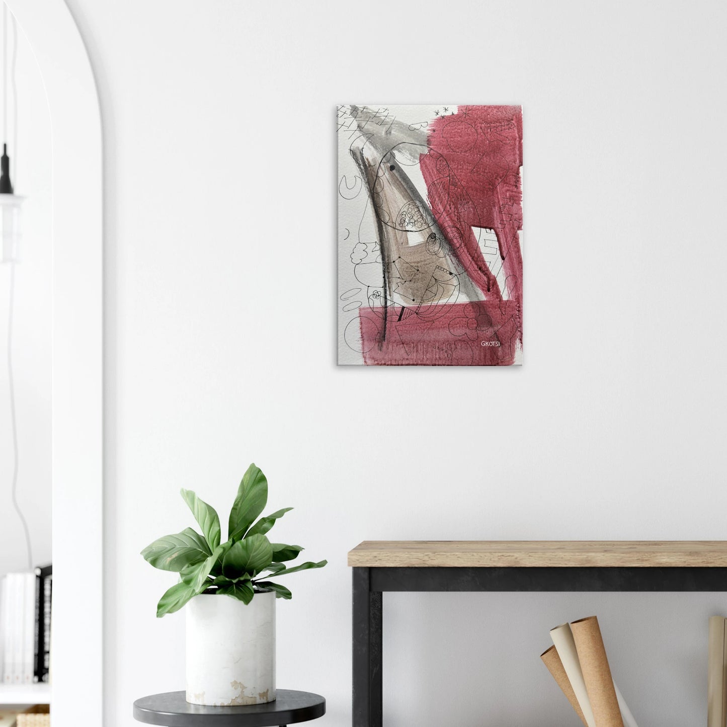 GROOVY Canvas print harmonizing with green plant - rhythmic minimalist home styling