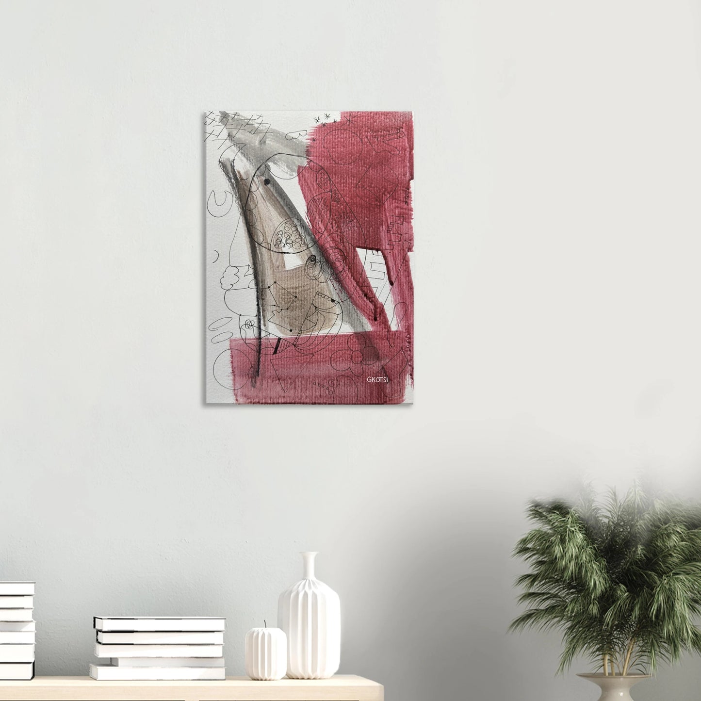GROOVY Canvas print next to stylish table and plant - groovy retro interior design element