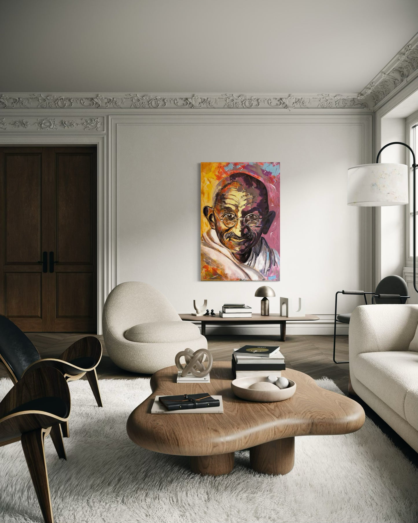 Gandhi Original Painting in a classic and modern living room