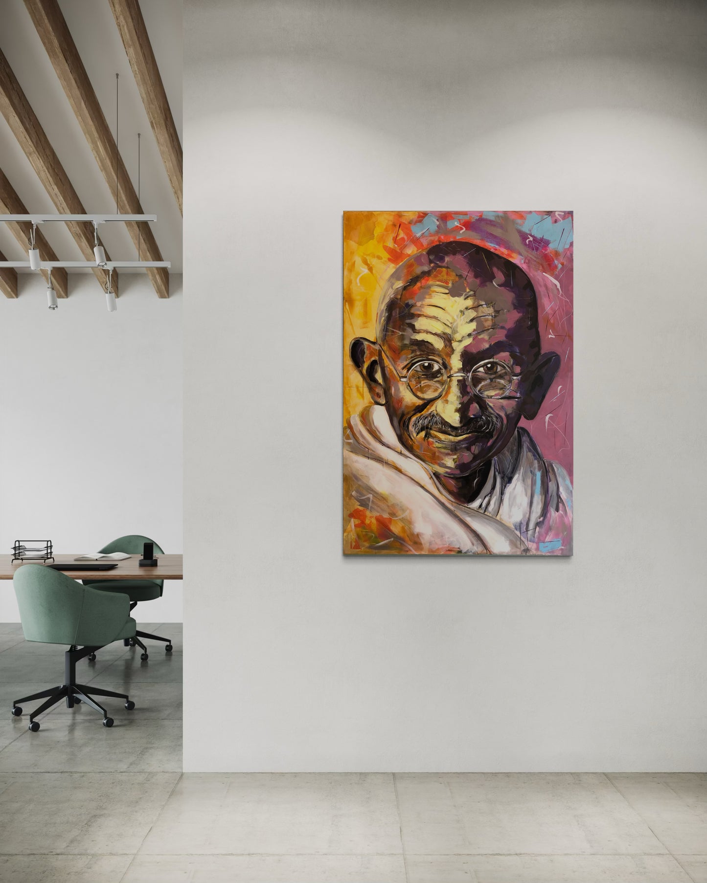 Gandhi Original Painting in modern loft office