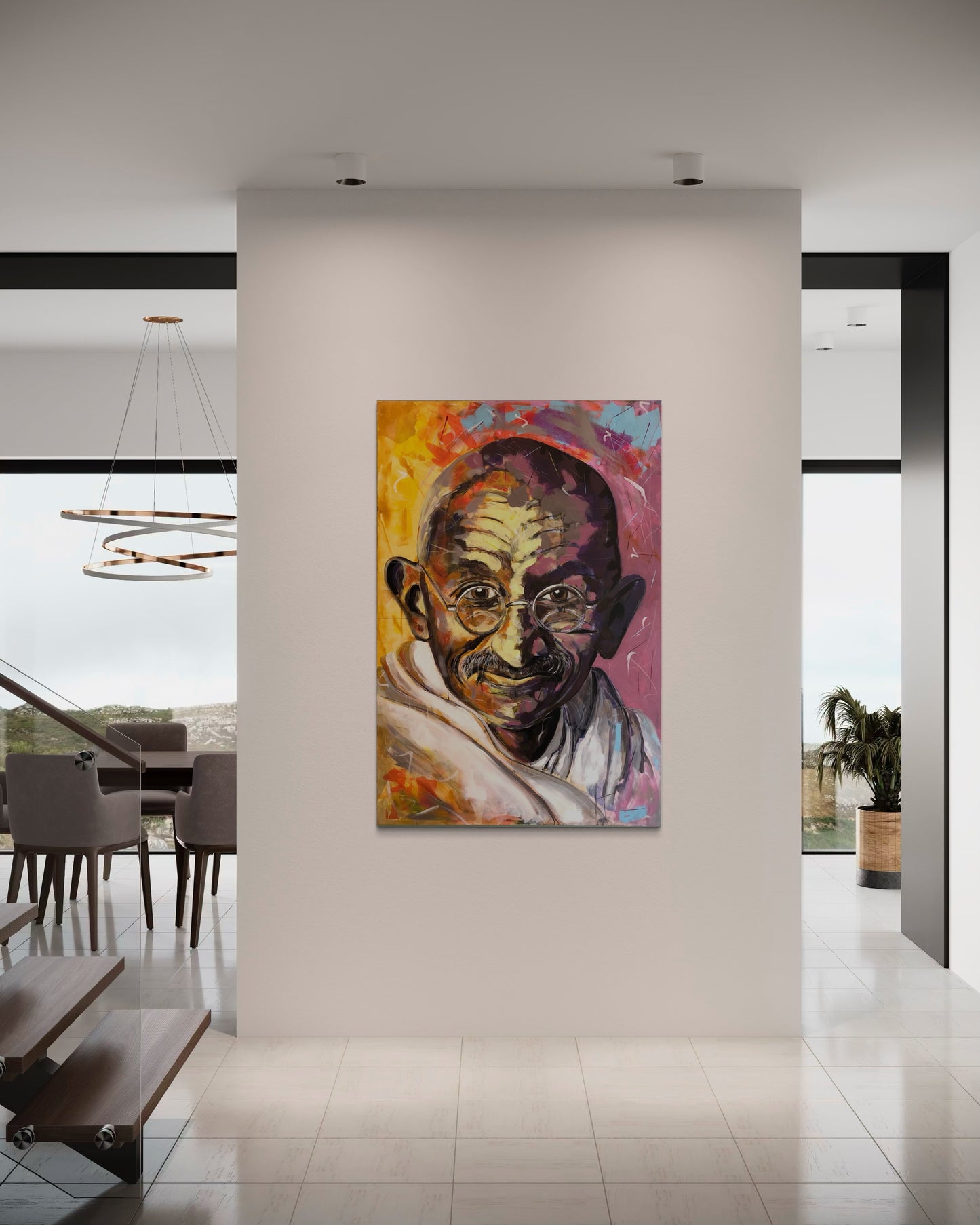 Gandhi Original Painting in minimalistic stylish interior