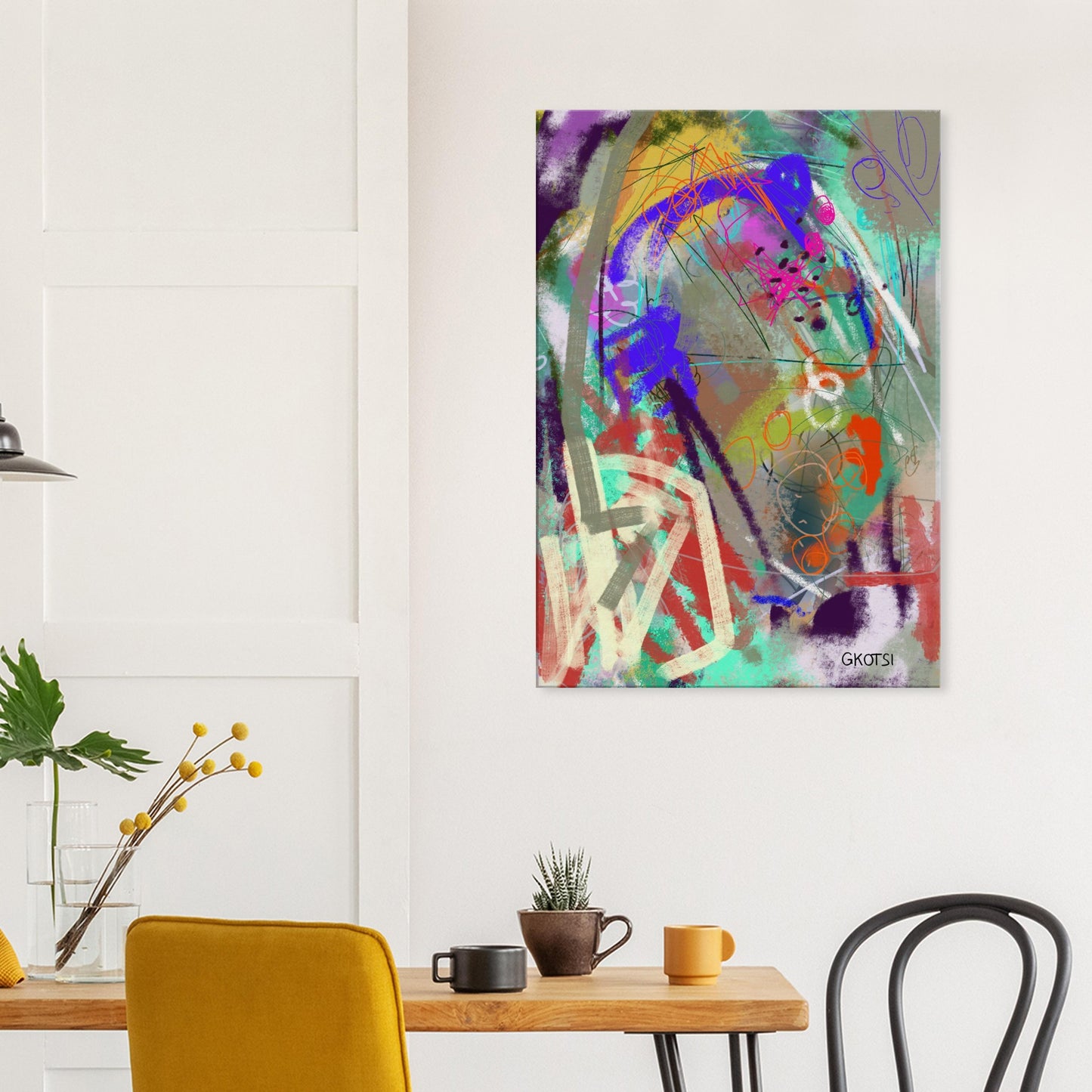 HANGING OUT Digital Canvas Print displayed above breakfast table