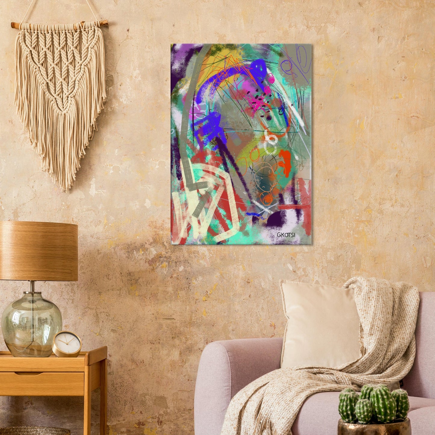 HANGING OUT Digital Canvas Print in beige living room setting