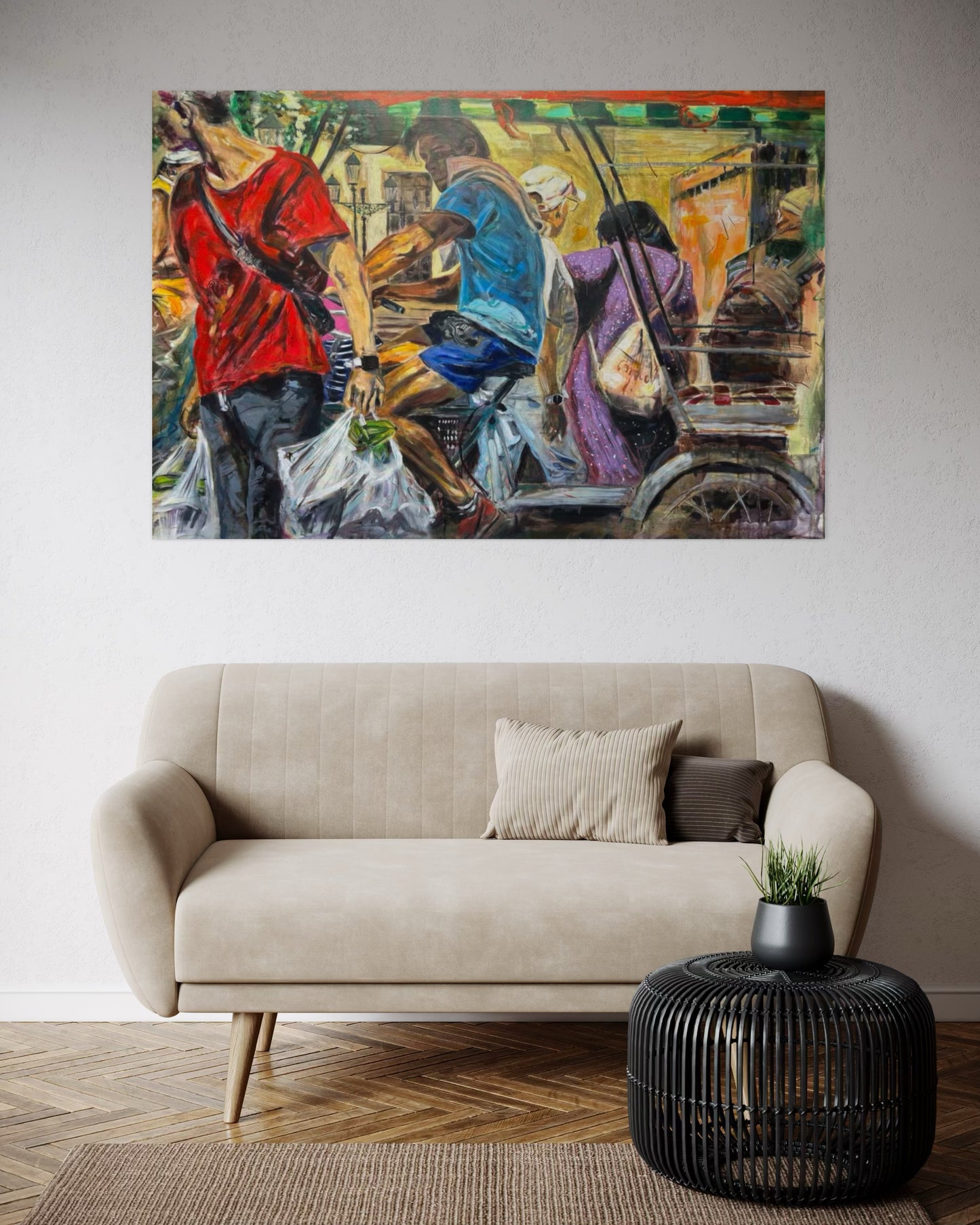 Havana Vieja Travel Original Painting above beige couch