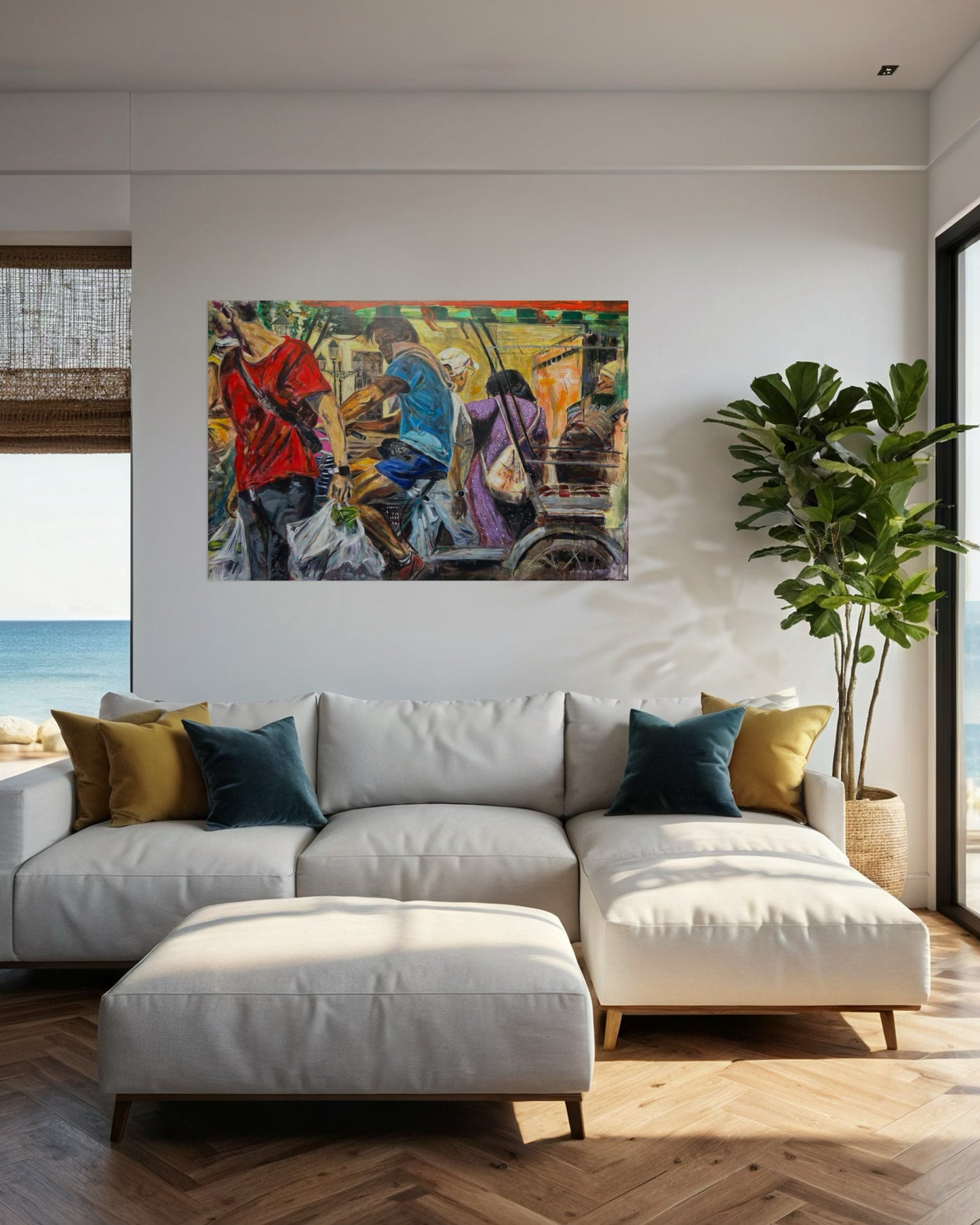 Havana Vieja Travel Original Painting above summer couch