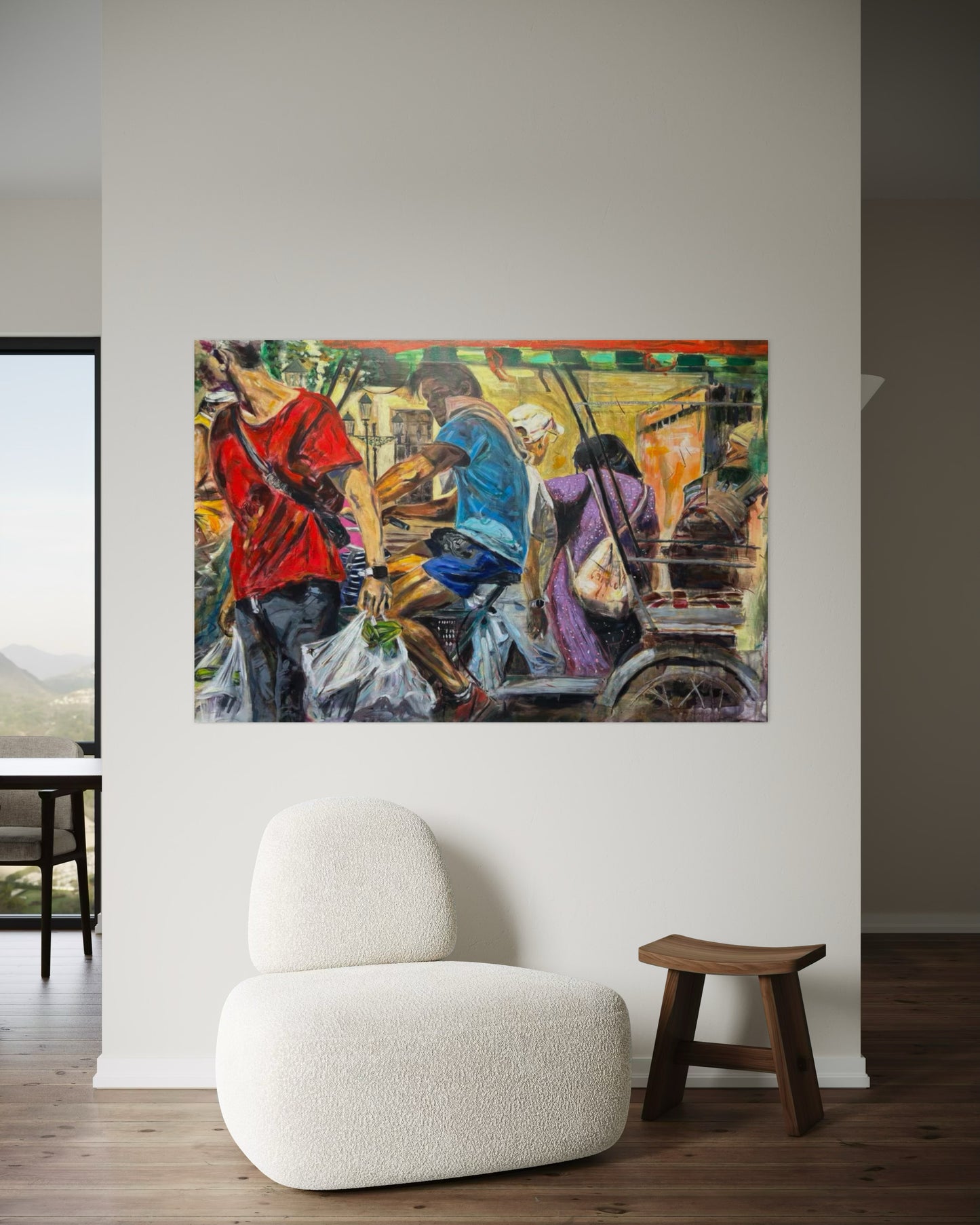 Havana Vieja Travel Original Painting above white designer sofa