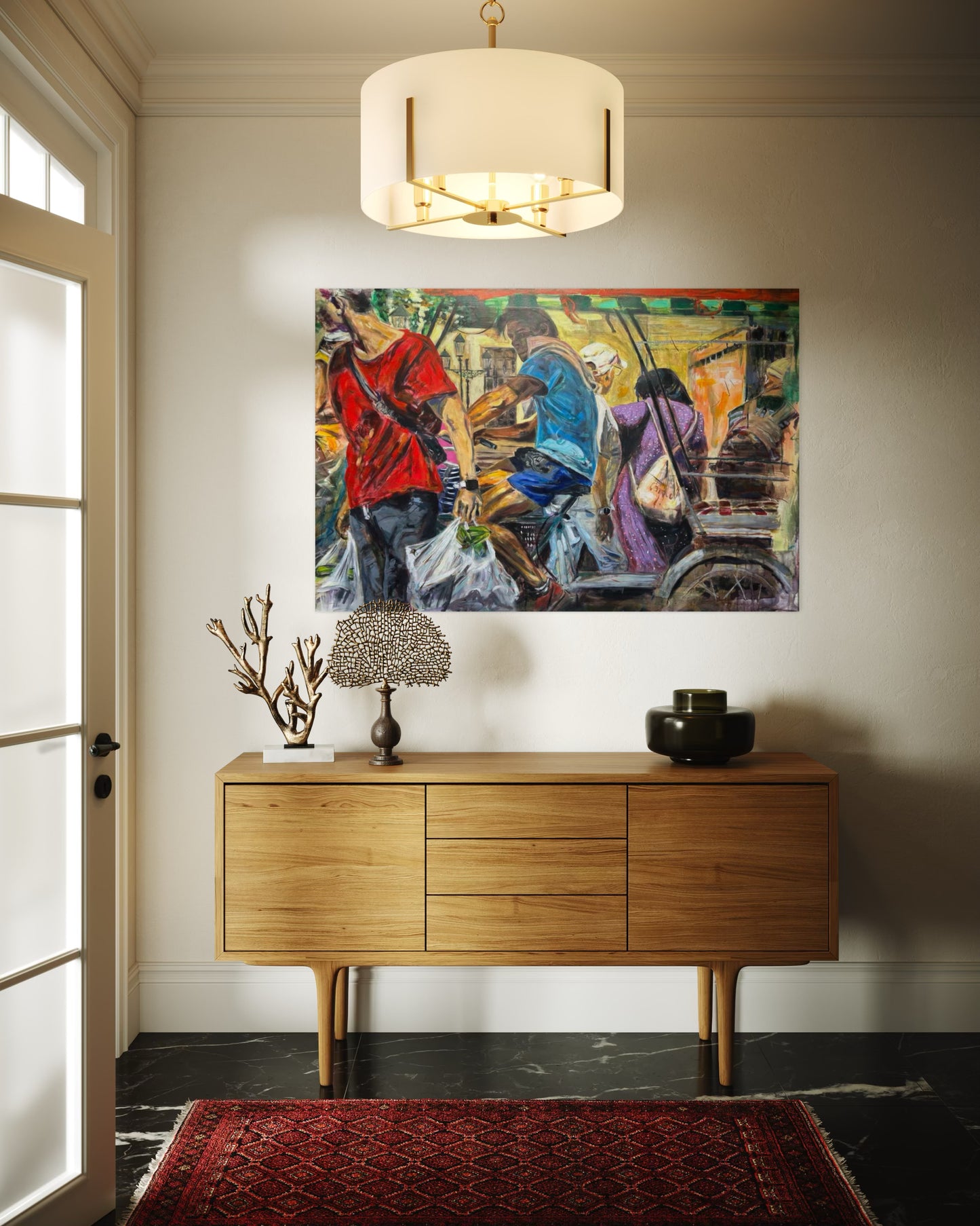 Havana Vieja Travel Original Painting above wooden sideboard